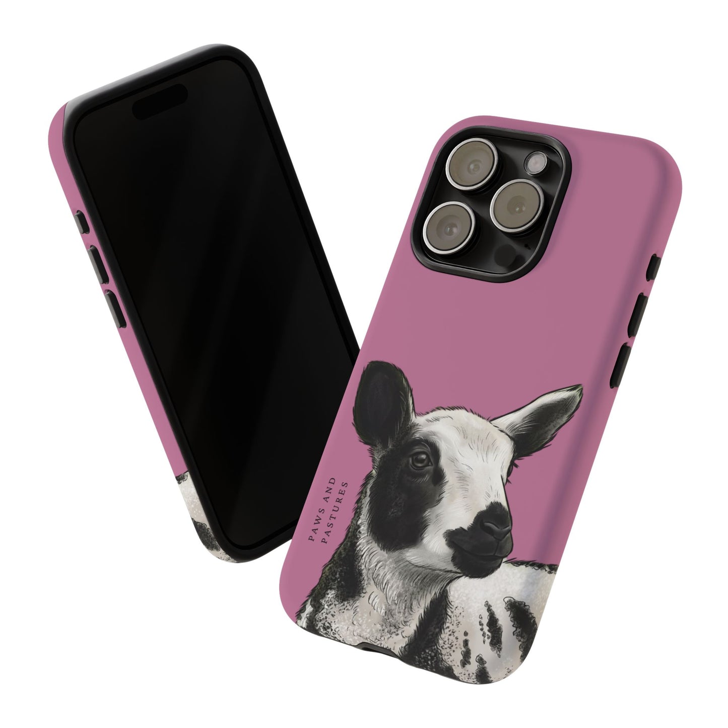 Pink Dutch Spotted Sheep Portrait Phone Case - Black & White Lamb Illustration Protective Cover