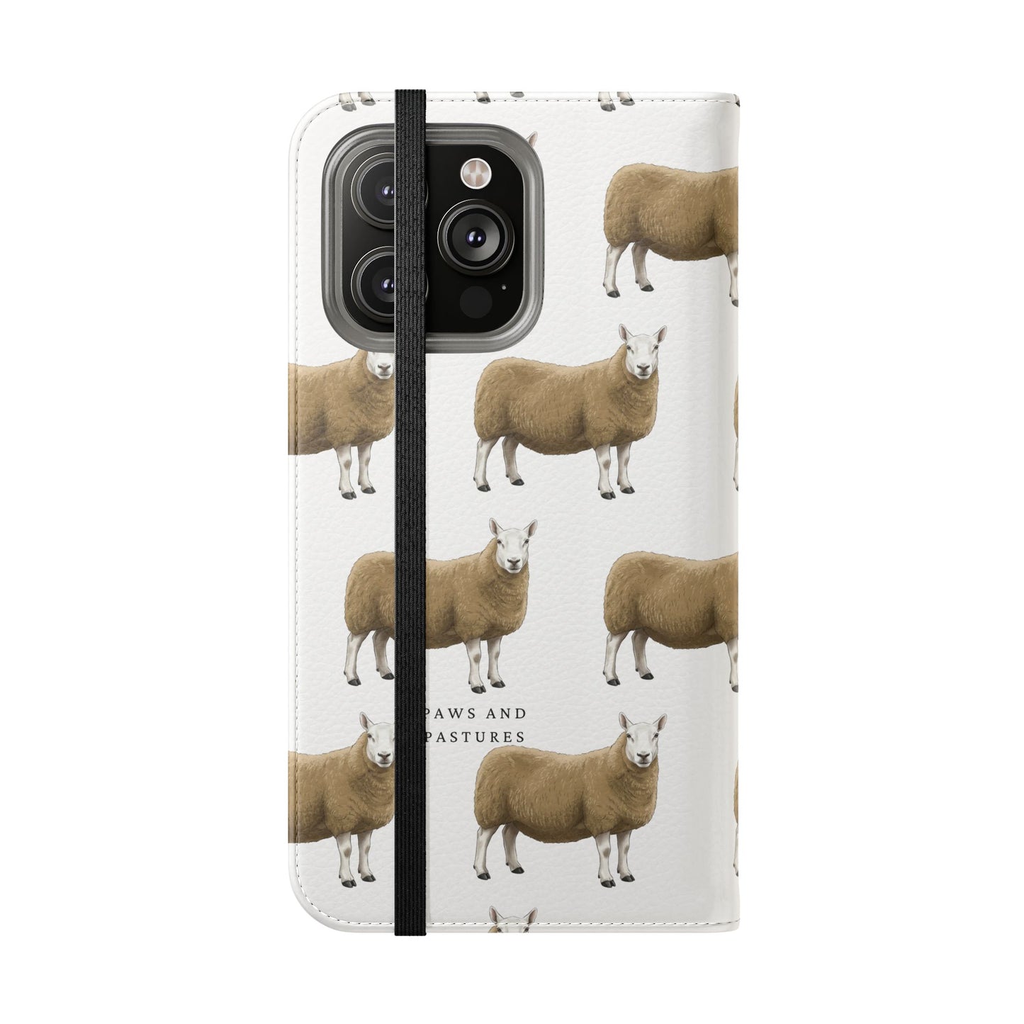 Cheviot Sheep Pattern Flip Phone Case – Cute Pastoral Wallet Cover with Card Slots