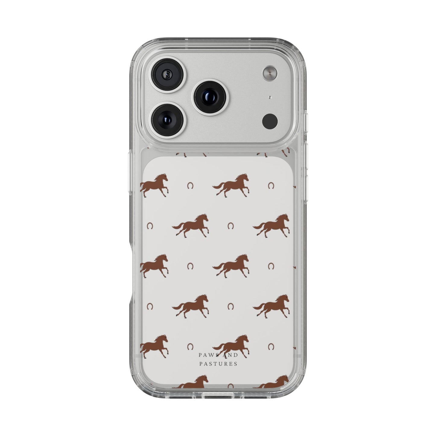 Horse Pattern Clear Phone Case — Equestrian Horses & Horseshoes Design