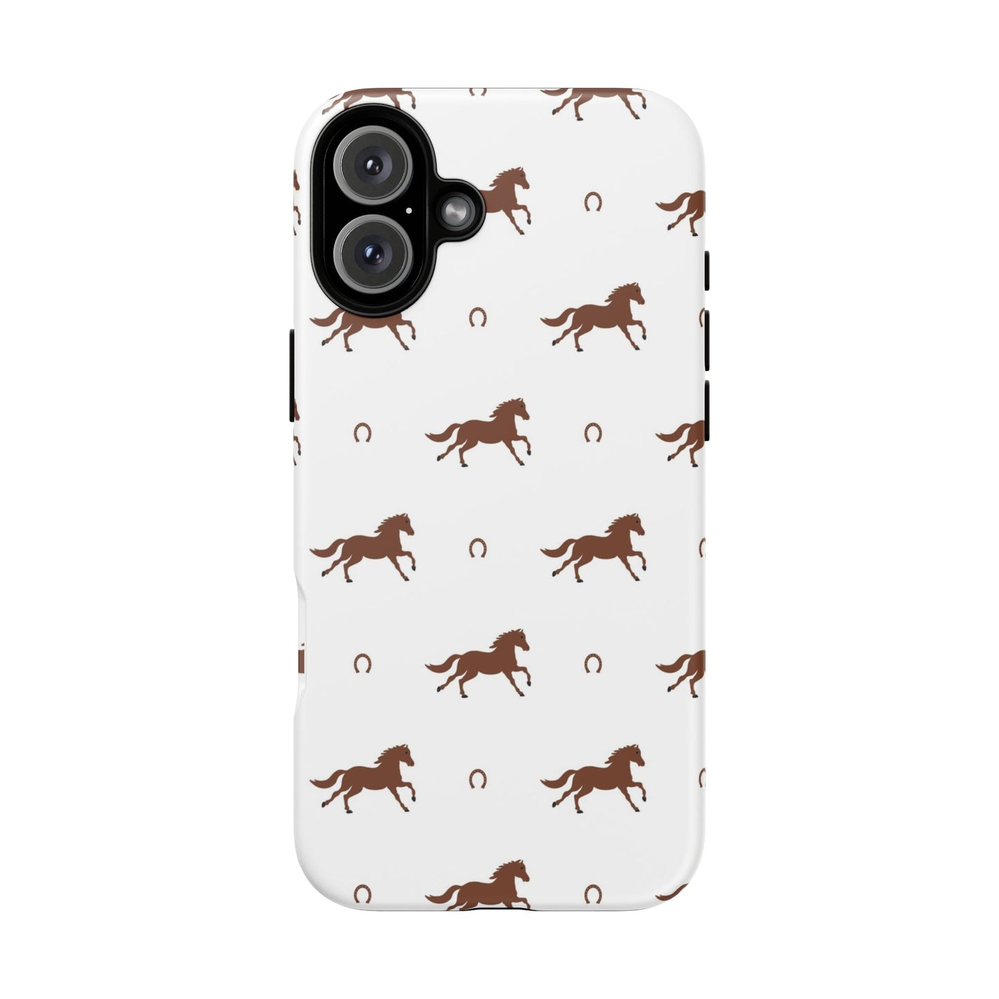 Horse Pattern Tough Phone Case — Brown Galloping Horses & Horseshoes on White