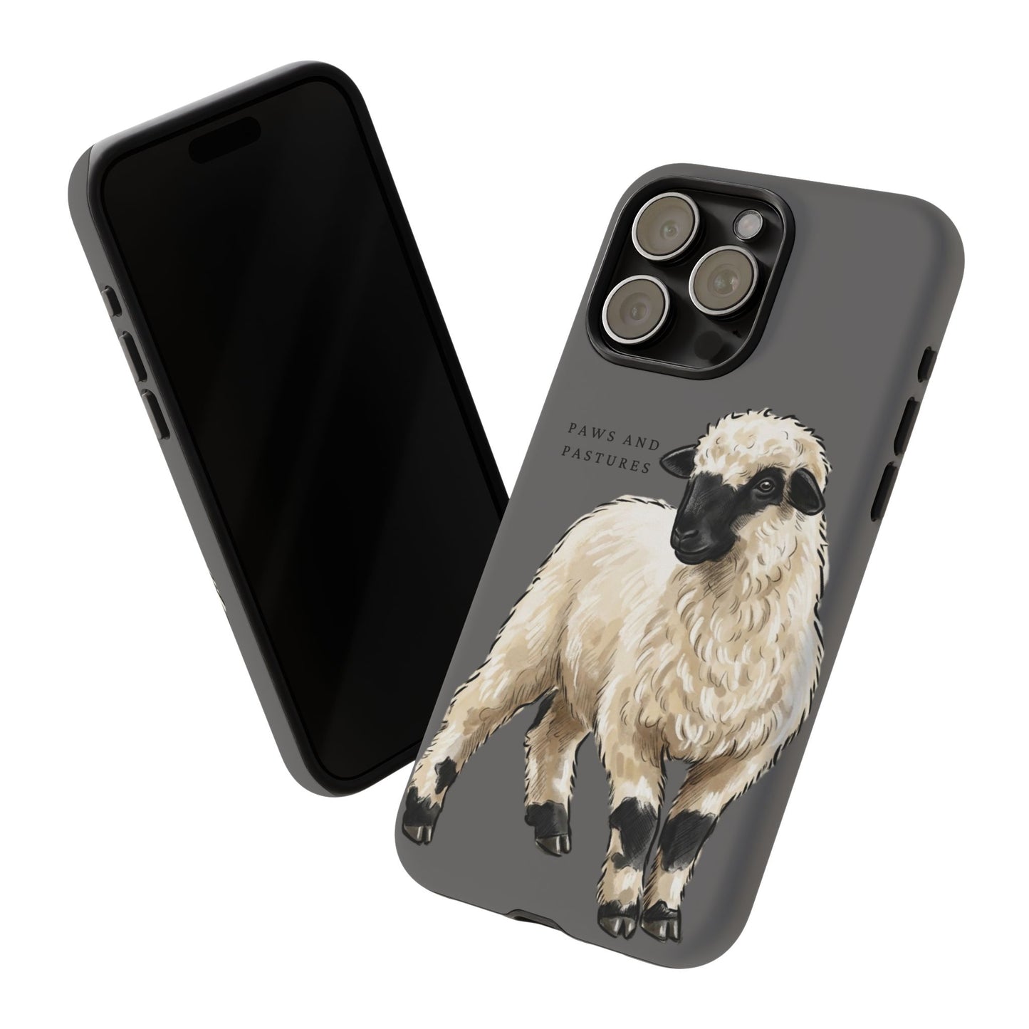 Grey Valais Blacknose Sheep Phone Case – 'Paws and Pastures' Cute Lamb Protective iPhone Cover