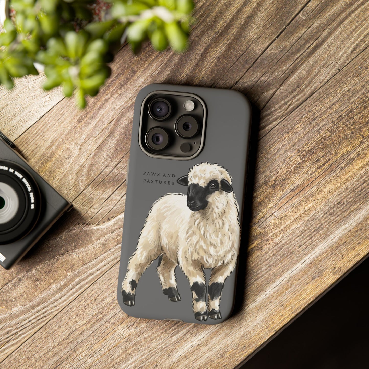 Grey Valais Blacknose Sheep Phone Case – 'Paws and Pastures' Cute Lamb Protective iPhone Cover