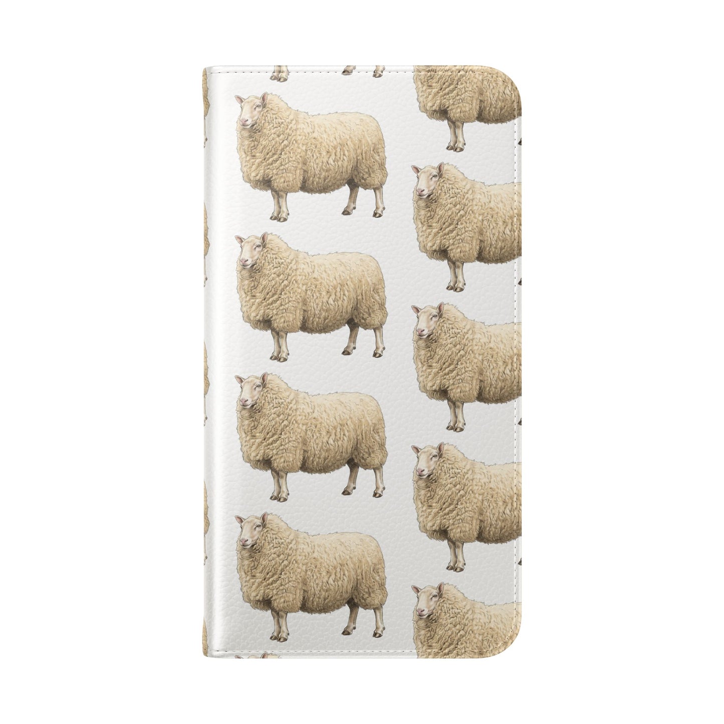 Cheviot Sheep Pattern Flip Phone Case – Cute Pastoral Wallet Cover with Card Slots