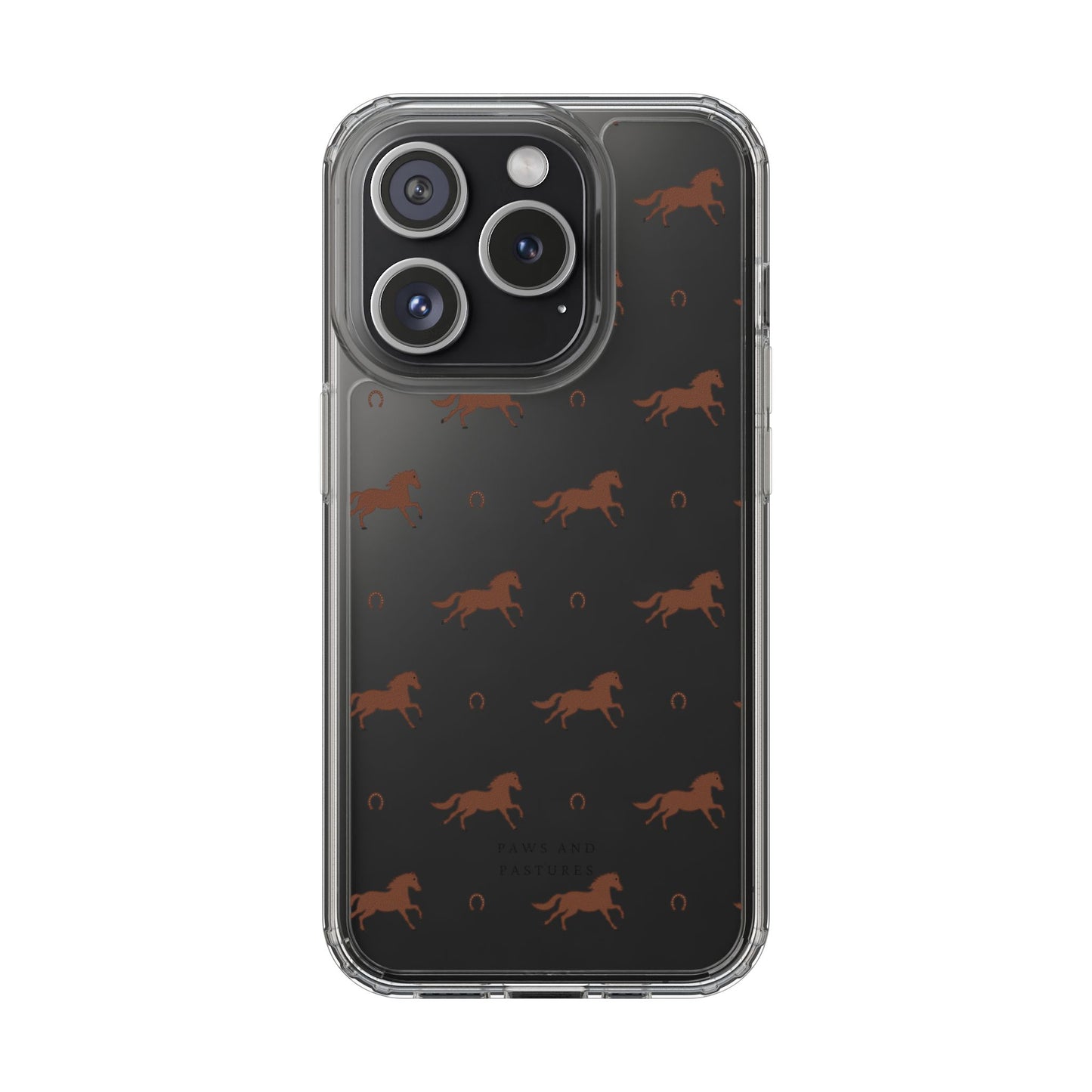 Horse Pattern Clear Phone Case — Equestrian Horses & Horseshoes Design