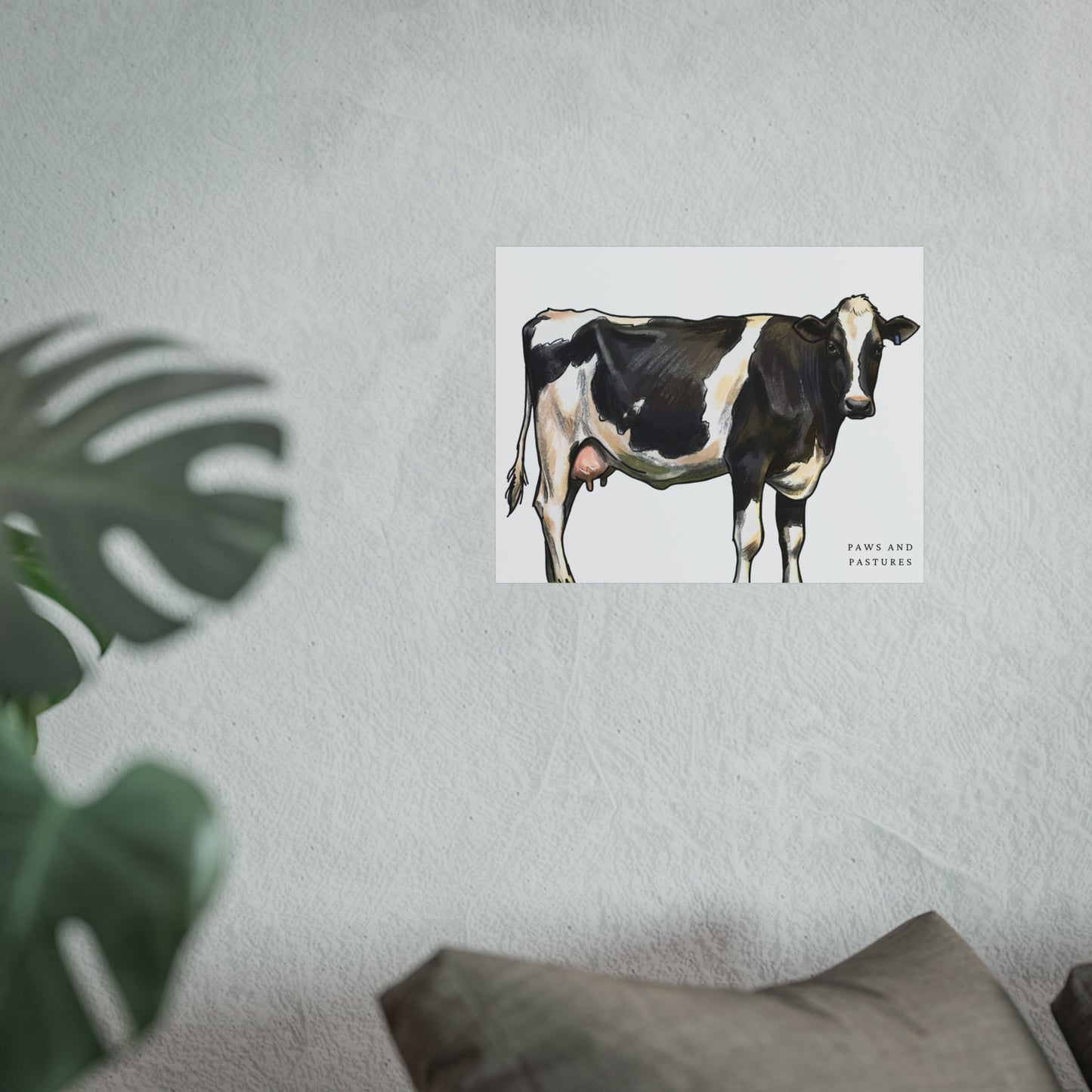 Holstein Cow Fine Art Poster 'Paws and Pastures' Rustic Farmhouse Wall Art