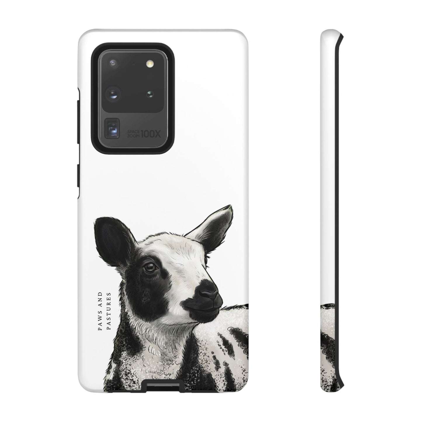 Dutch Spotted Sheep Portrait Phone Case - Black & White Lamb Illustration Protective Cover