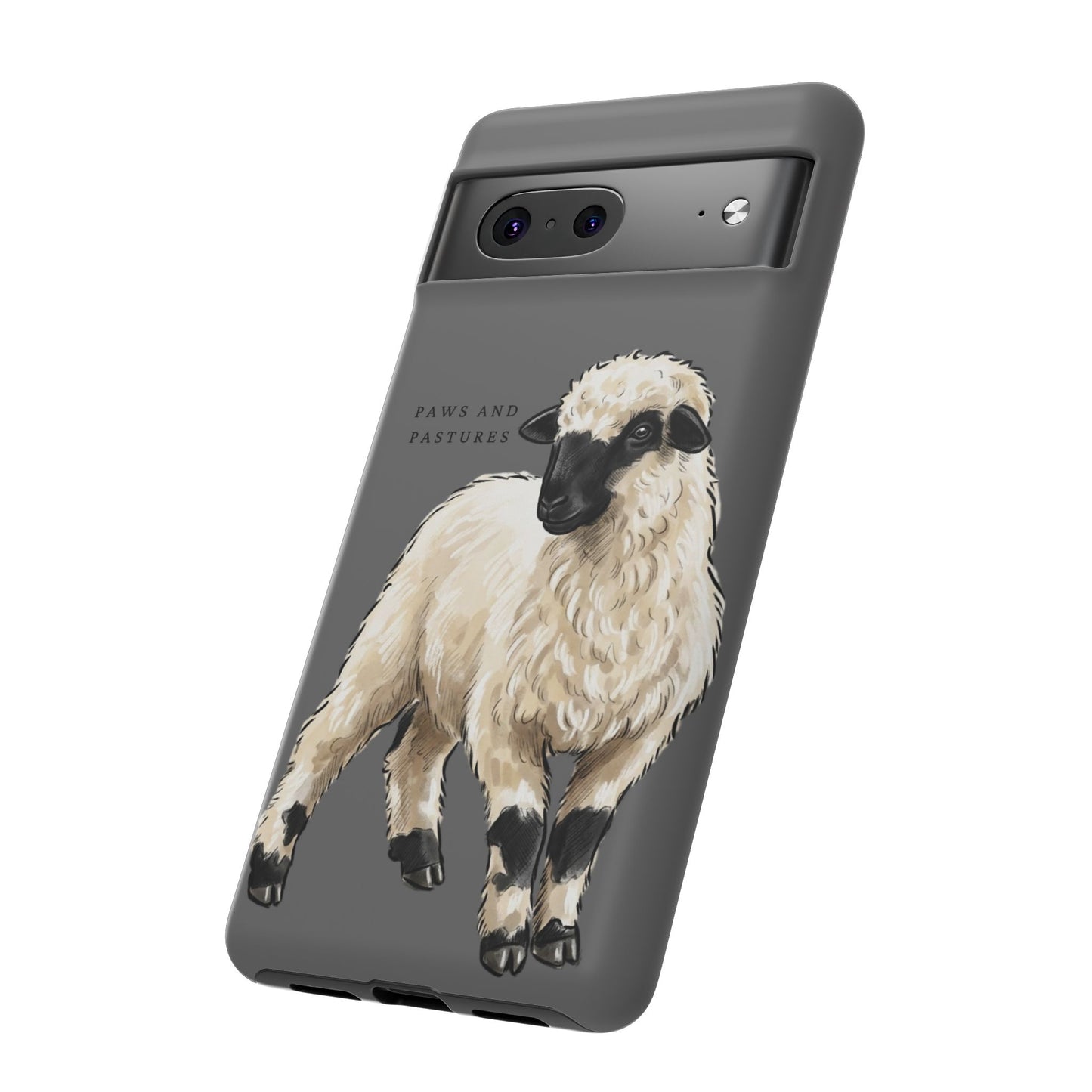 Grey Valais Blacknose Sheep Phone Case – 'Paws and Pastures' Cute Lamb Protective iPhone Cover