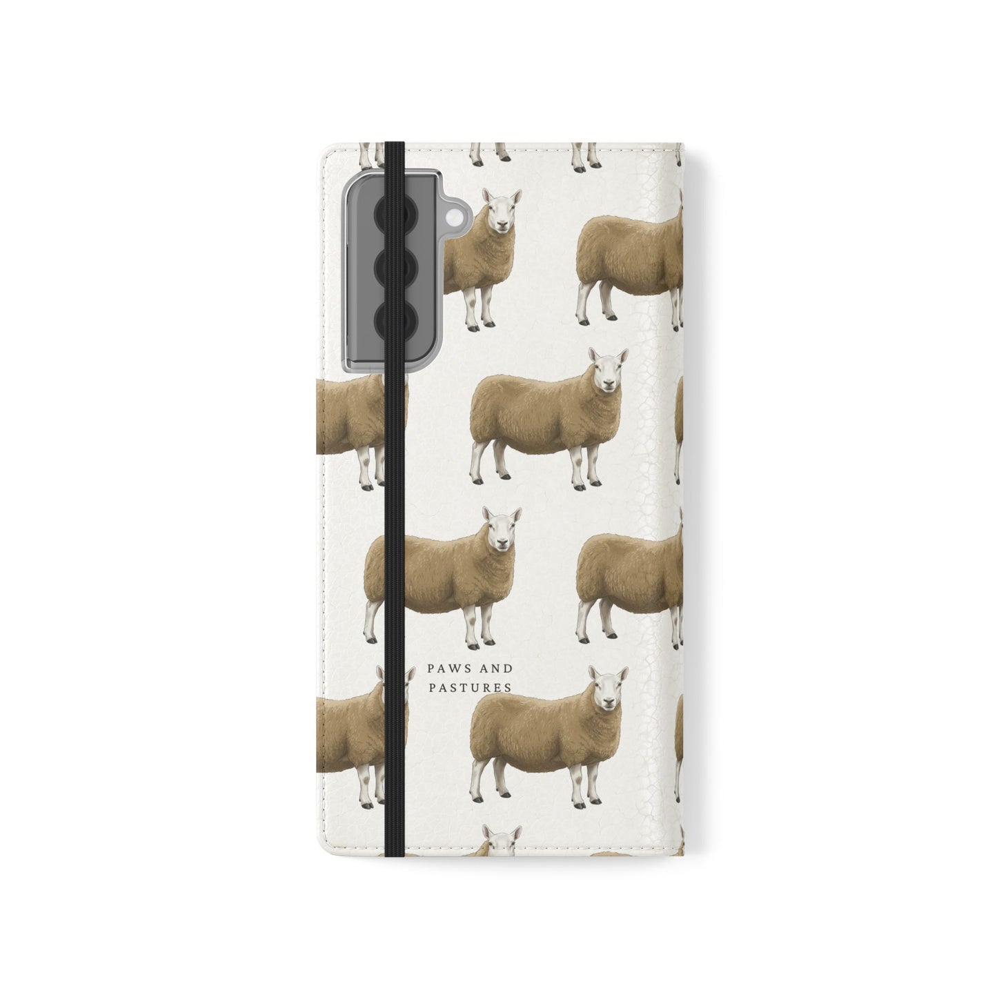 Cheviot Sheep Pattern Flip Phone Case – Cute Pastoral Wallet Cover with Card Slots