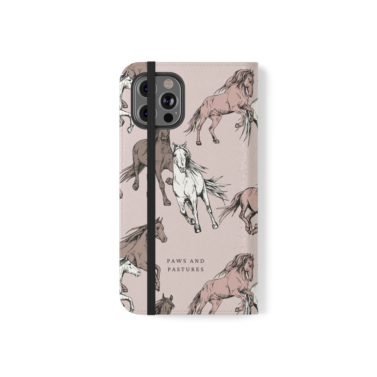 Horse Pattern Flip Phone Case — Pink Running Horses Wallet Cover
