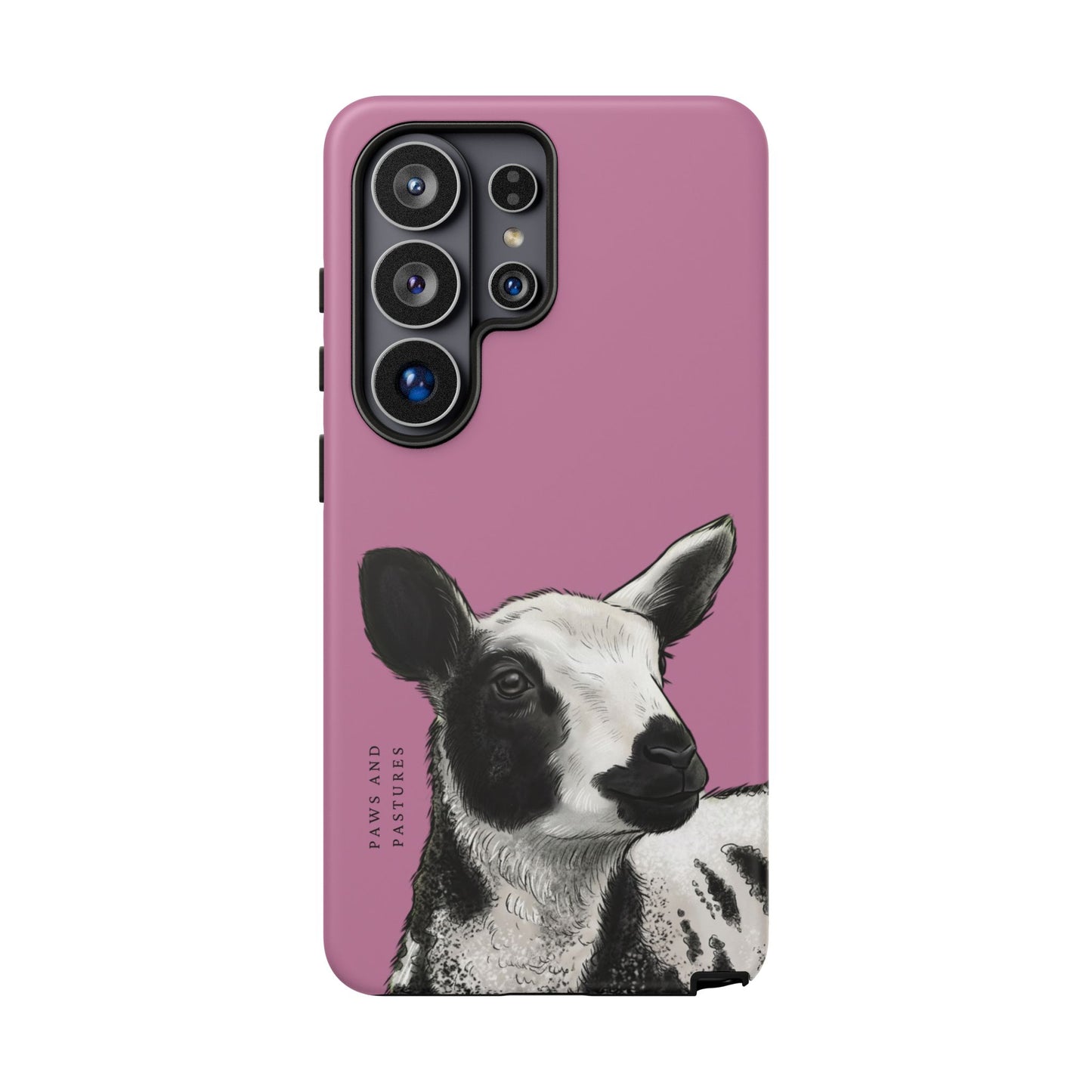 Pink Dutch Spotted Sheep Portrait Phone Case - Black & White Lamb Illustration Protective Cover