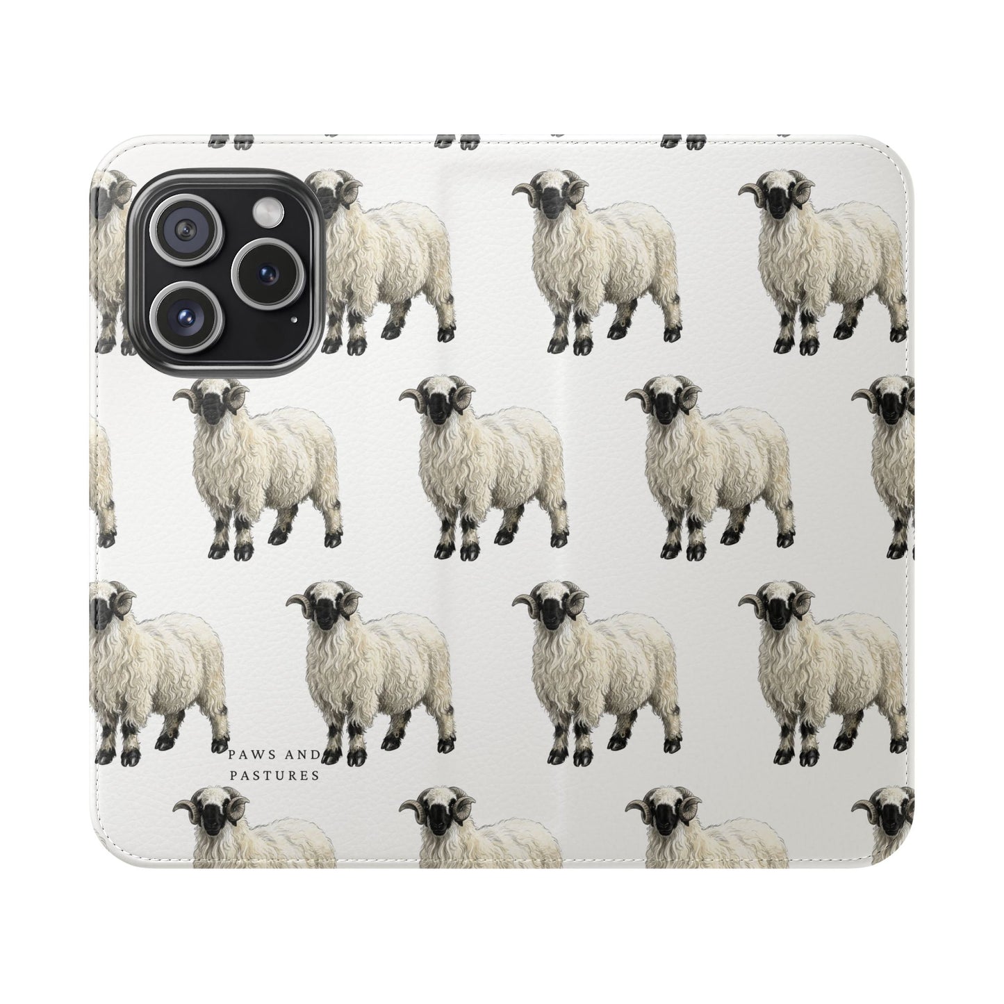 Valais Blacknose Sheep Pattern Flip Phone Case – Cute Farm Animal Wallet Cover