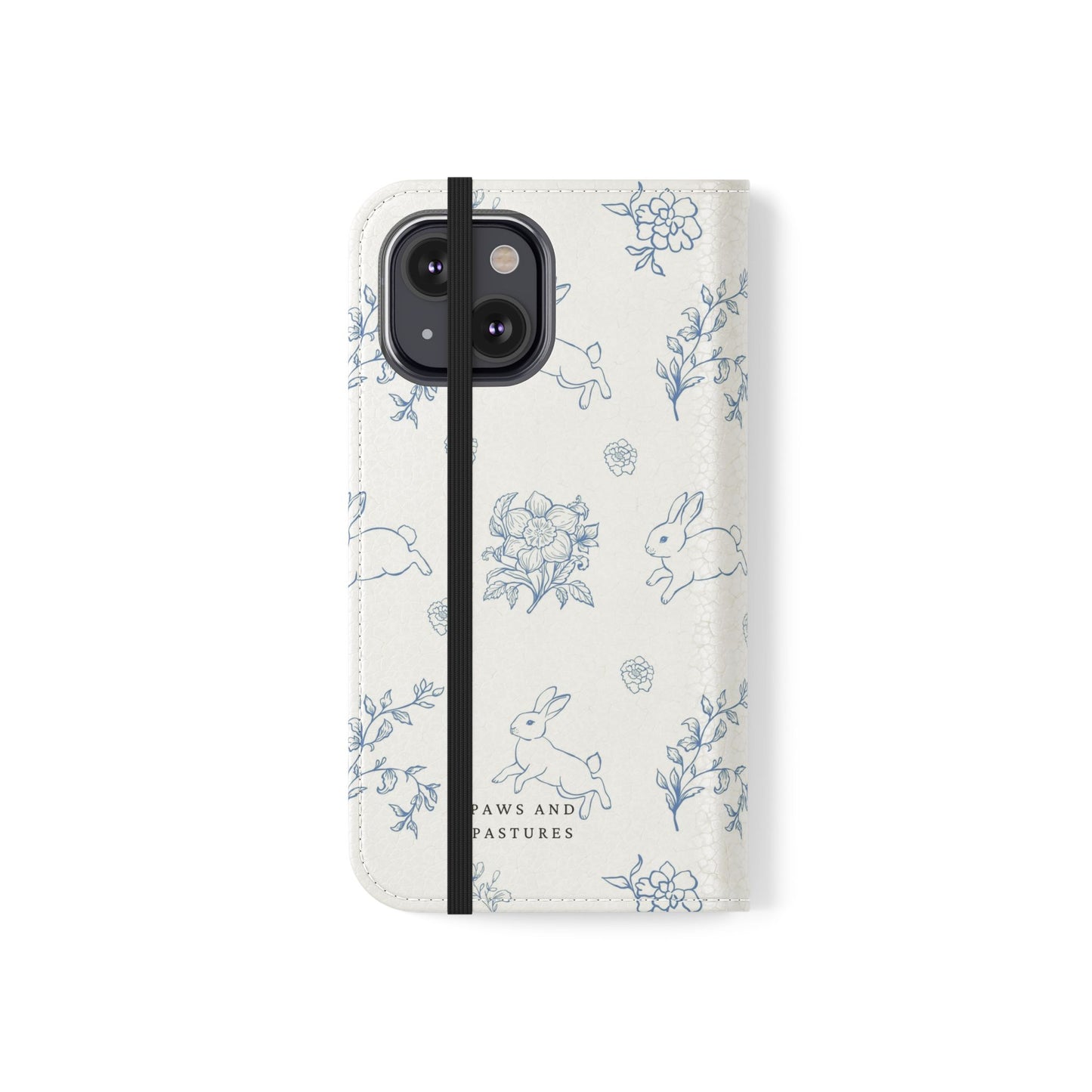 Bunny Pattern Flip Phone Case – Floral Blue Rabbit Wallet Cover