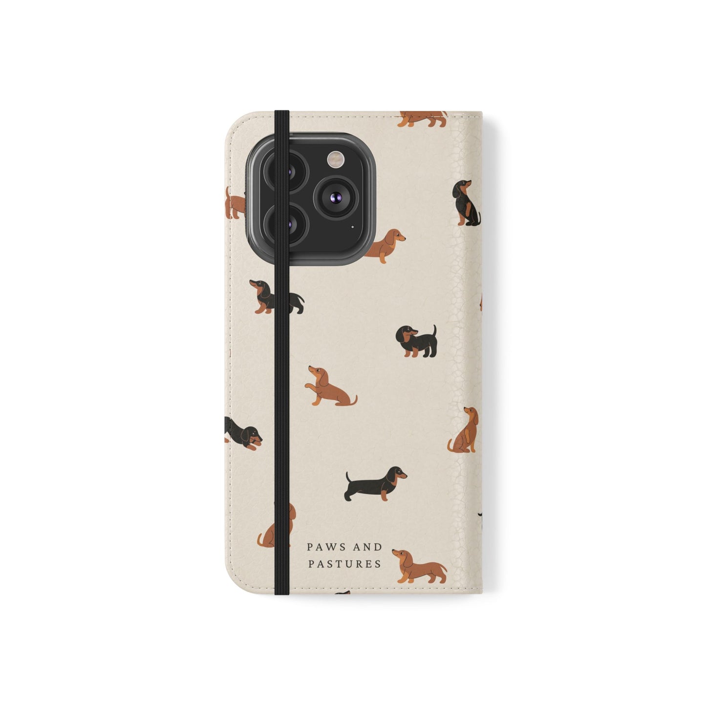 Dachshund Pattern Flip Phone Case — Wallet Folio with Card Slots