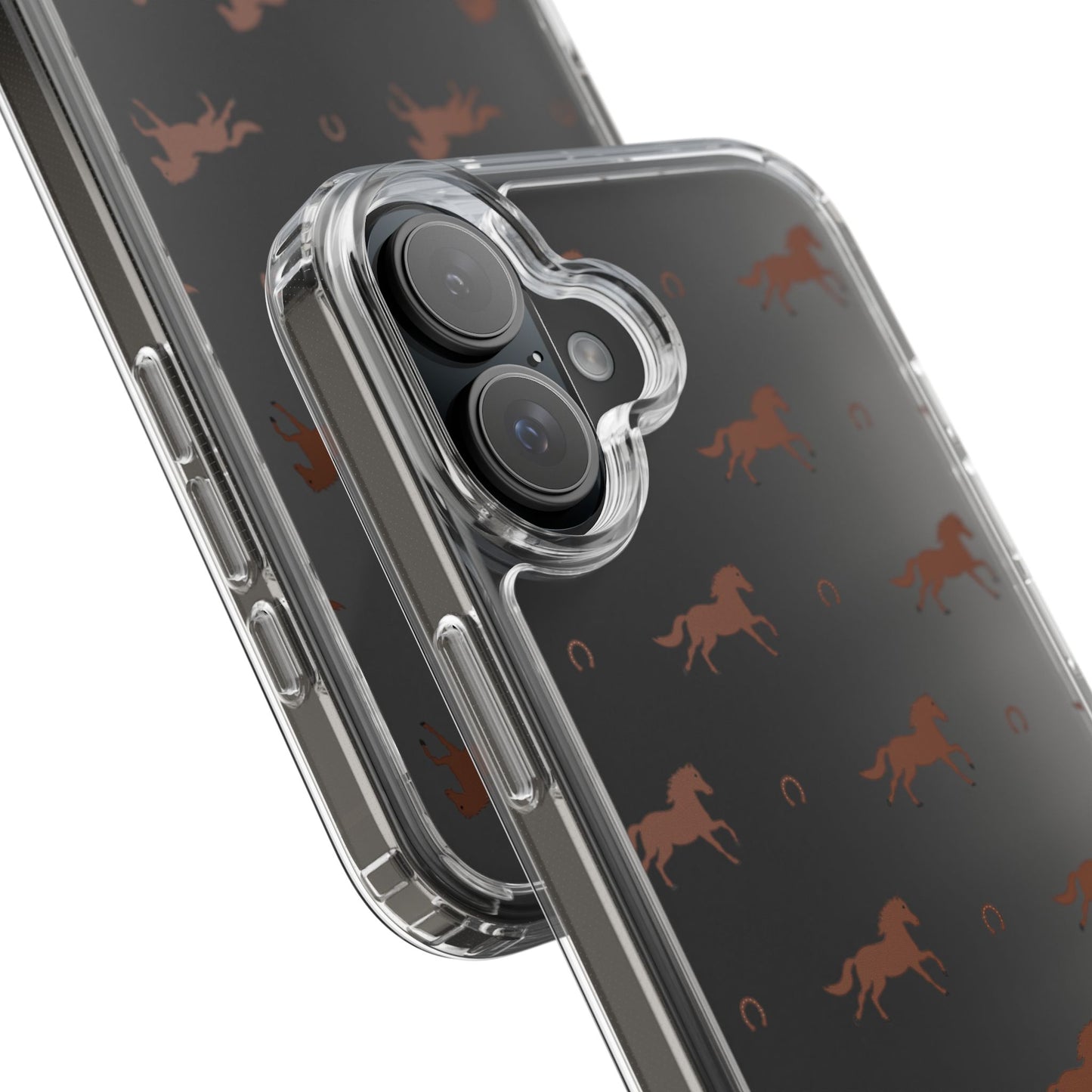 Horse Pattern Clear Phone Case — Equestrian Horses & Horseshoes Design