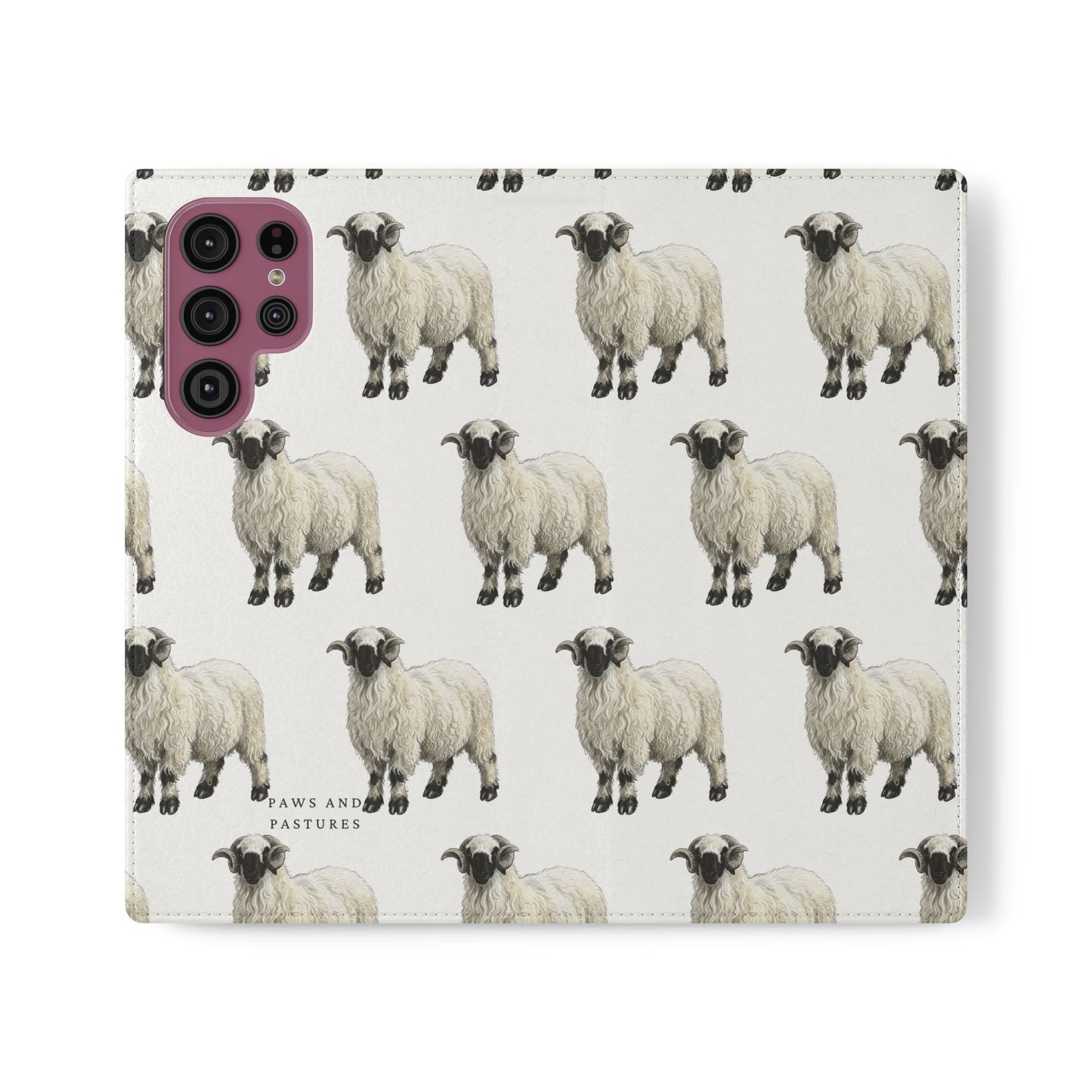 Valais Blacknose Sheep Pattern Flip Phone Case – Cute Farm Animal Wallet Cover