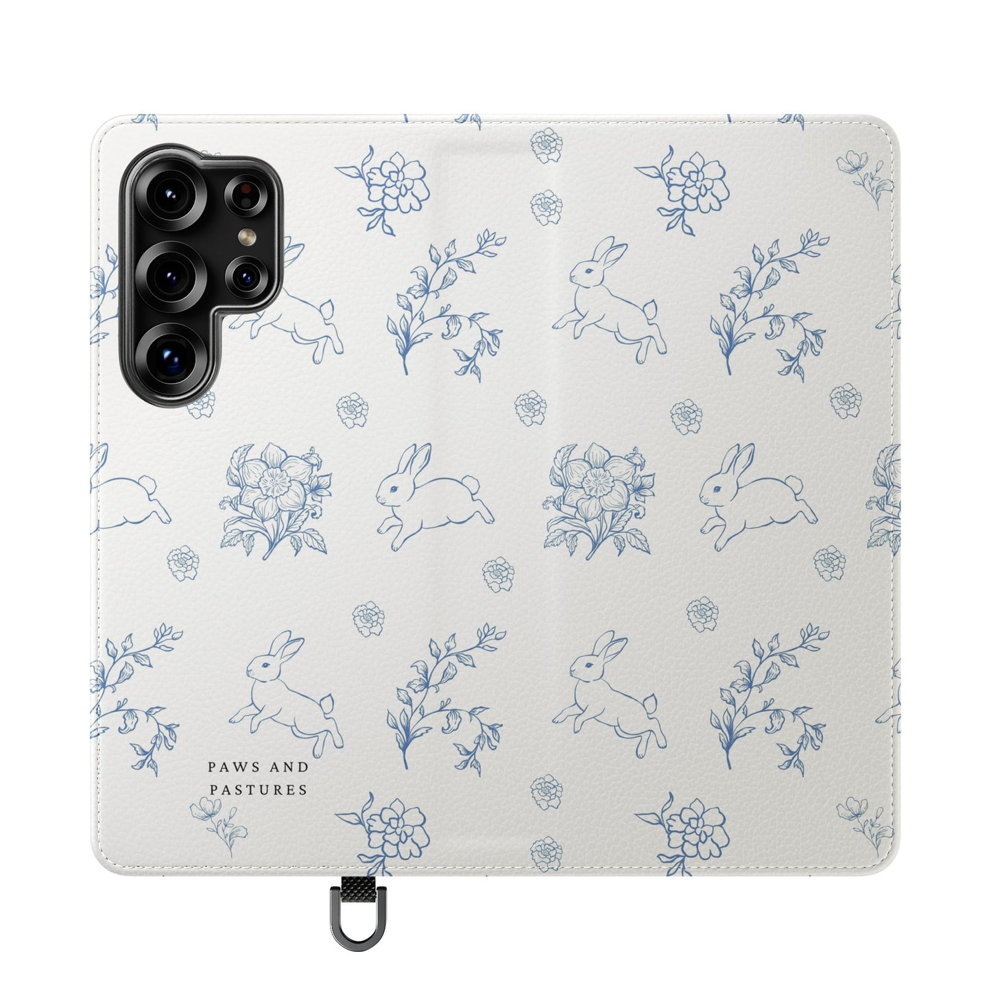 Bunny Pattern Flip Phone Case – Floral Blue Rabbit Wallet Cover