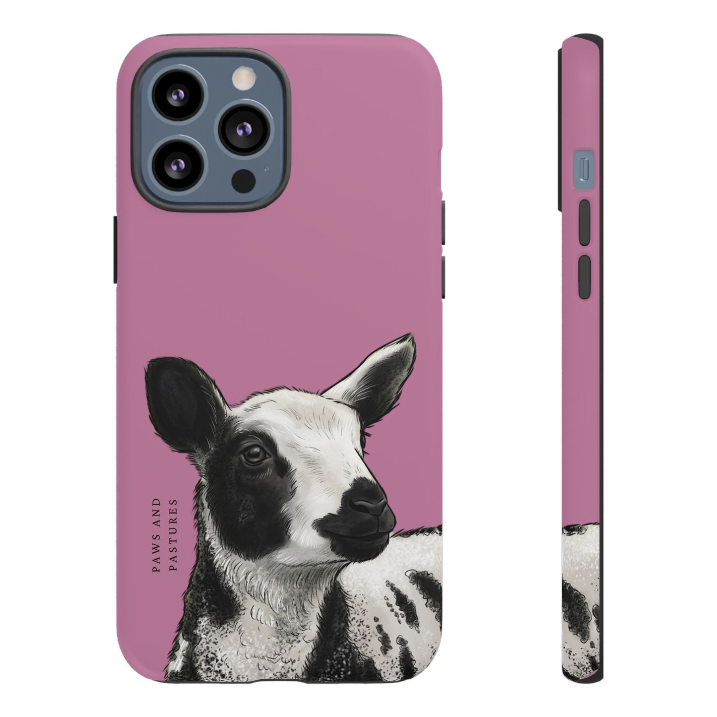 Pink Dutch Spotted Sheep Portrait Phone Case - Black & White Lamb Illustration Protective Cover