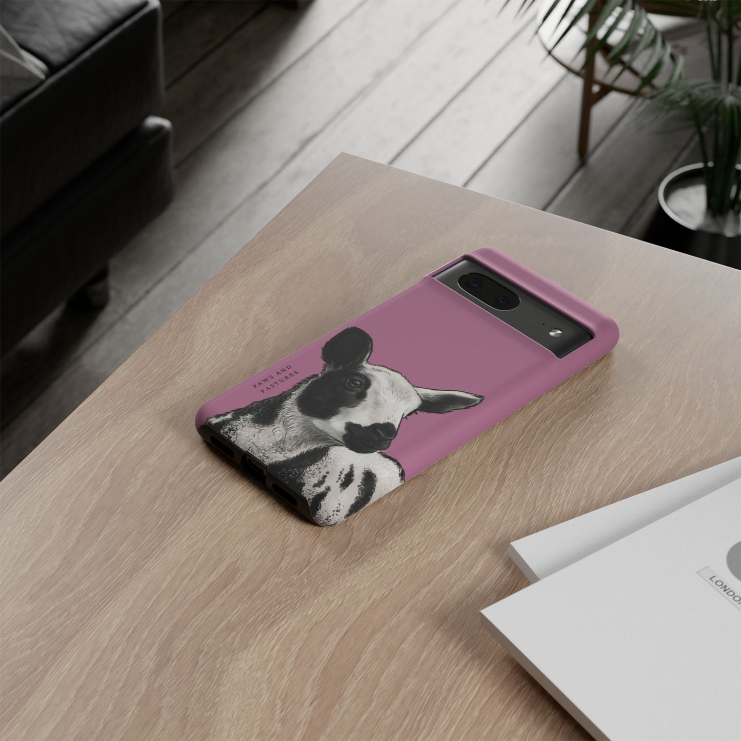 Pink Dutch Spotted Sheep Portrait Phone Case - Black & White Lamb Illustration Protective Cover