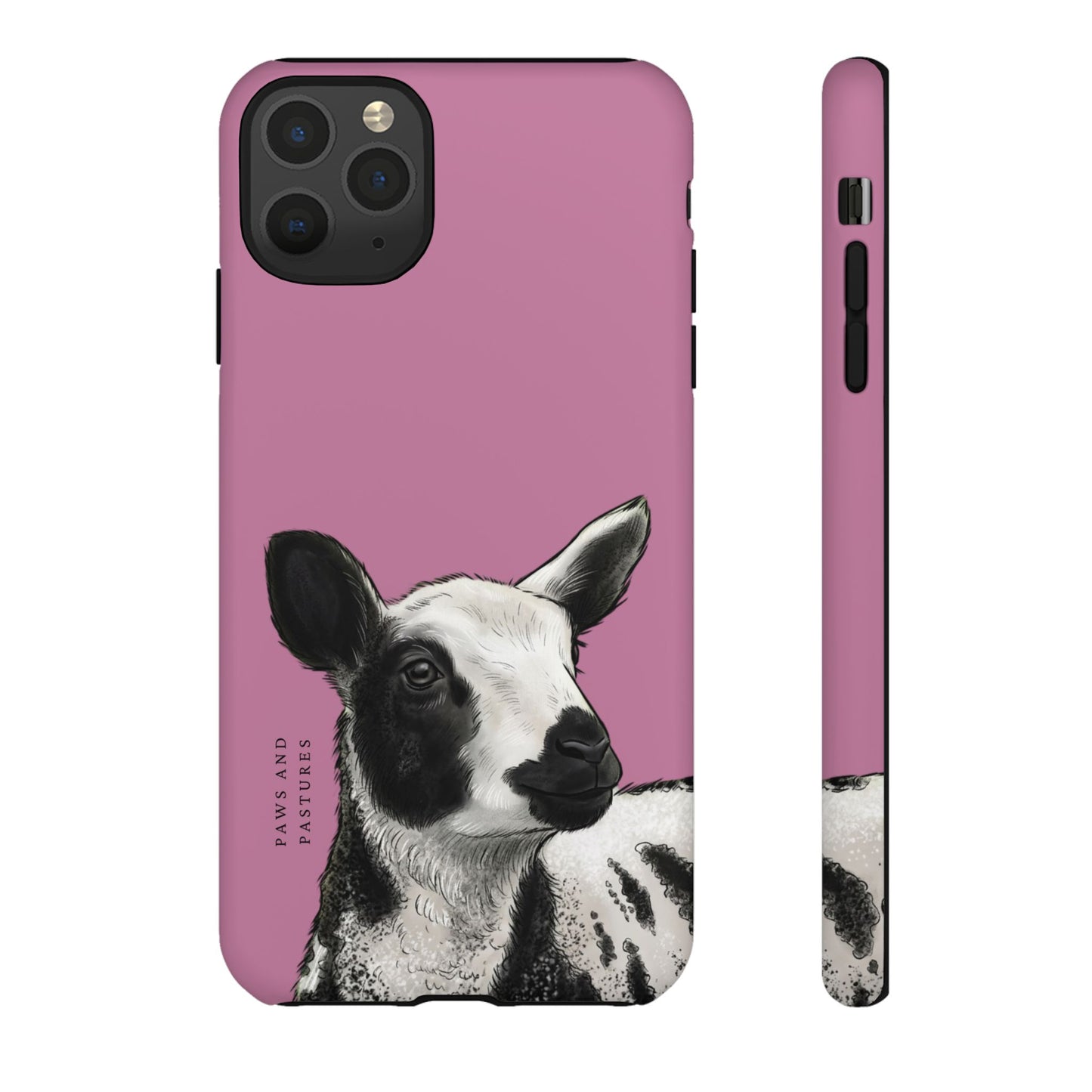 Pink Dutch Spotted Sheep Portrait Phone Case - Black & White Lamb Illustration Protective Cover