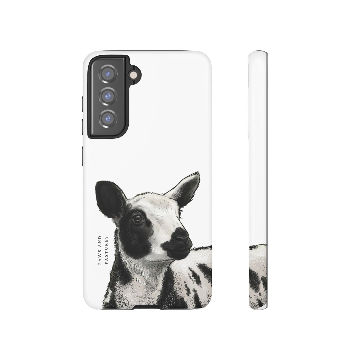 Dutch Spotted Sheep Portrait Phone Case - Black & White Lamb Illustration Protective Cover
