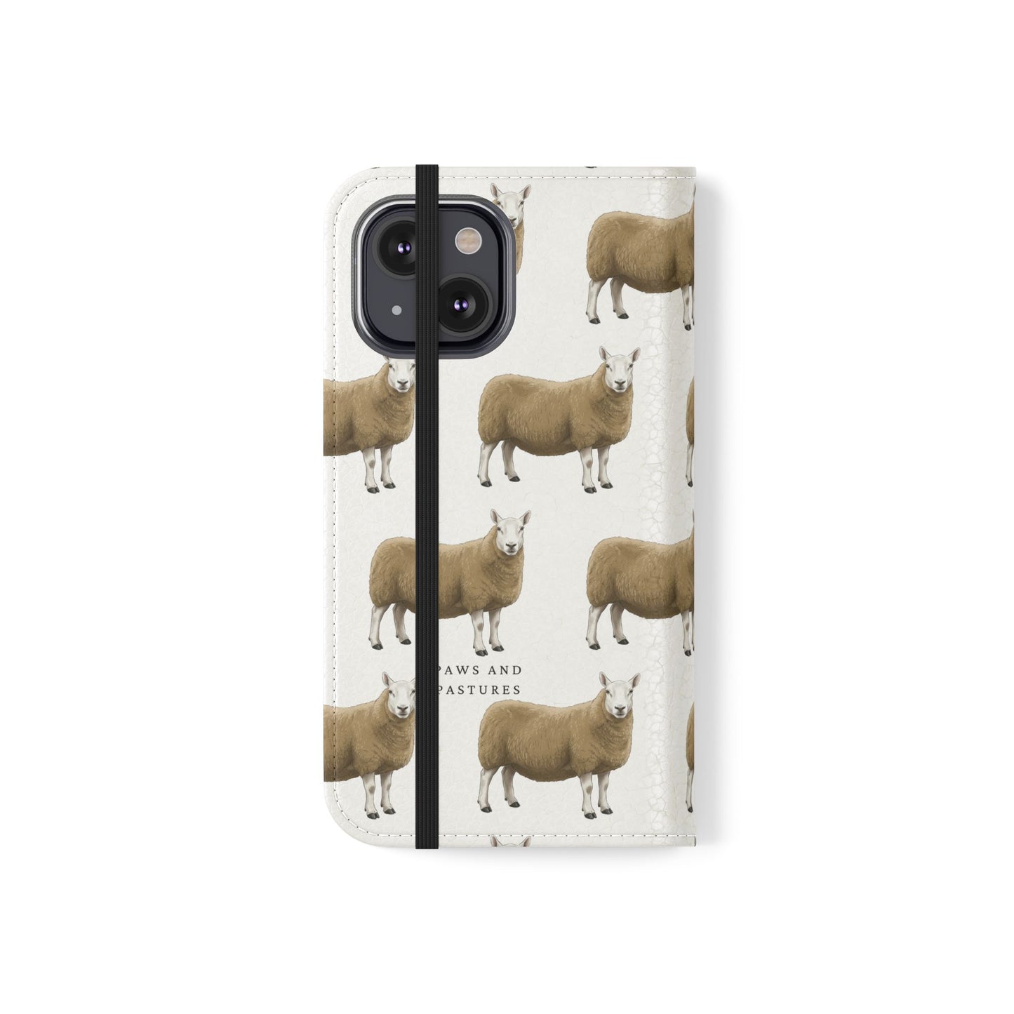 Cheviot Sheep Pattern Flip Phone Case – Cute Pastoral Wallet Cover with Card Slots