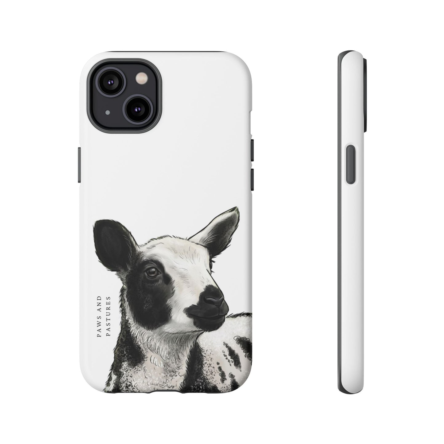 Dutch Spotted Sheep Portrait Phone Case - Black & White Lamb Illustration Protective Cover