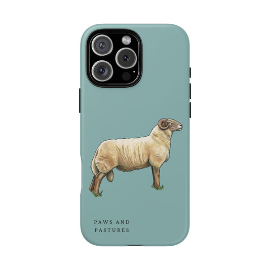 Teal Radnor Sheep Illustration Tough Phone Case — Paws and Pastures Farm Animal iPhone Cover