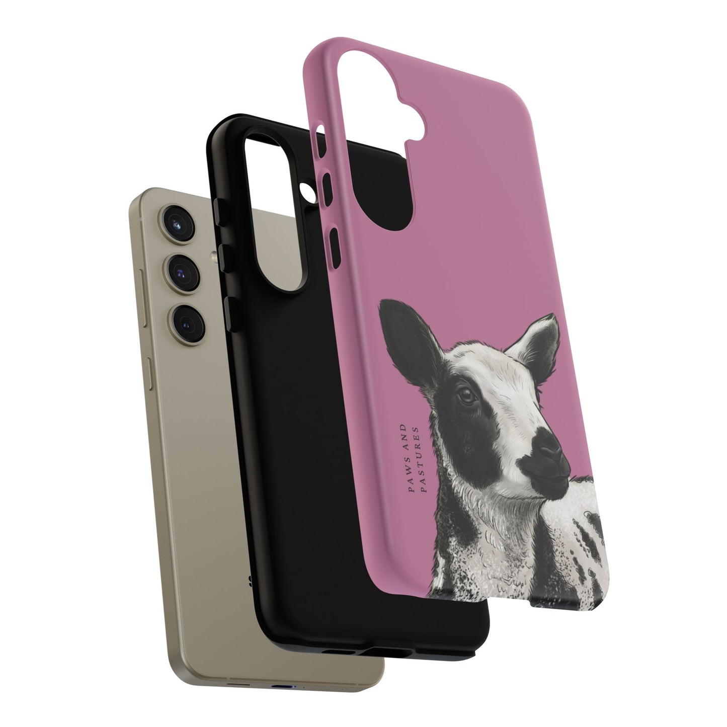Pink Dutch Spotted Sheep Portrait Phone Case - Black & White Lamb Illustration Protective Cover
