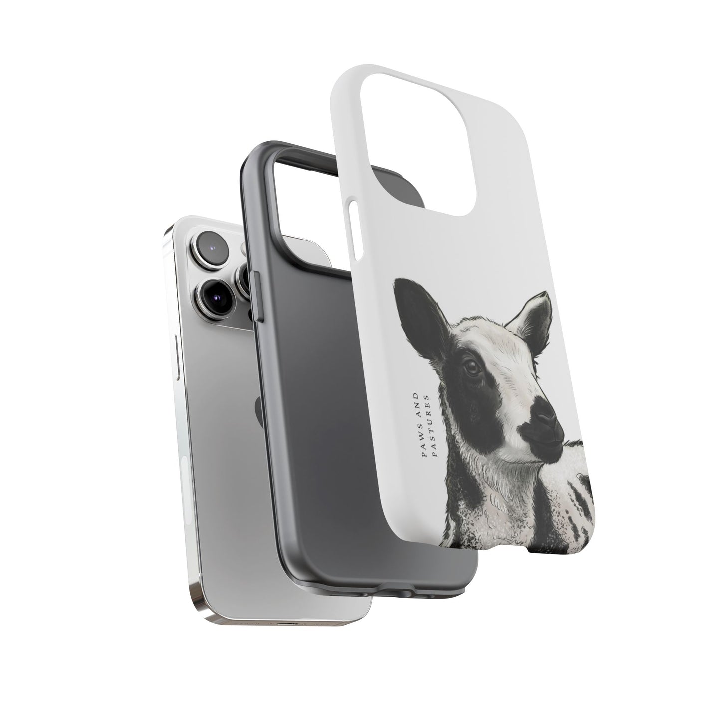 Dutch Spotted Sheep Portrait Phone Case - Black & White Lamb Illustration Protective Cover