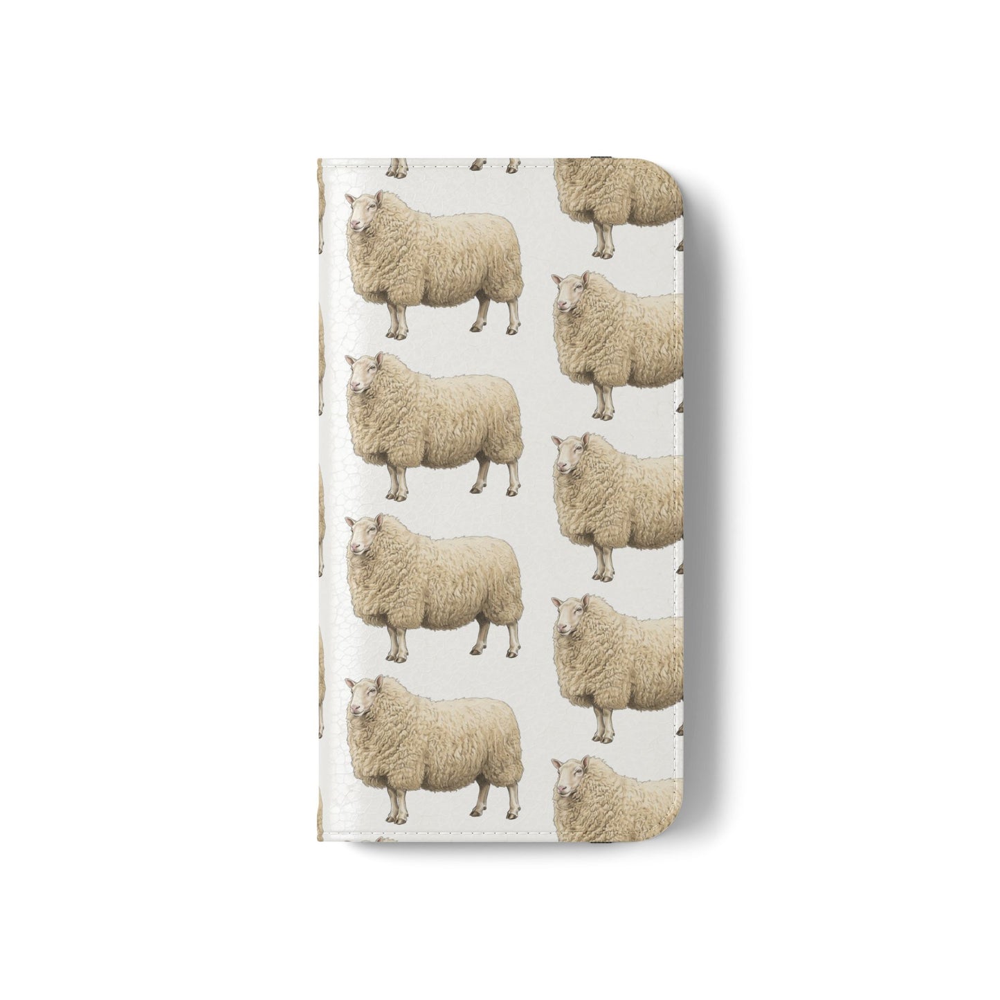 Cheviot Sheep Pattern Flip Phone Case – Cute Pastoral Wallet Cover with Card Slots