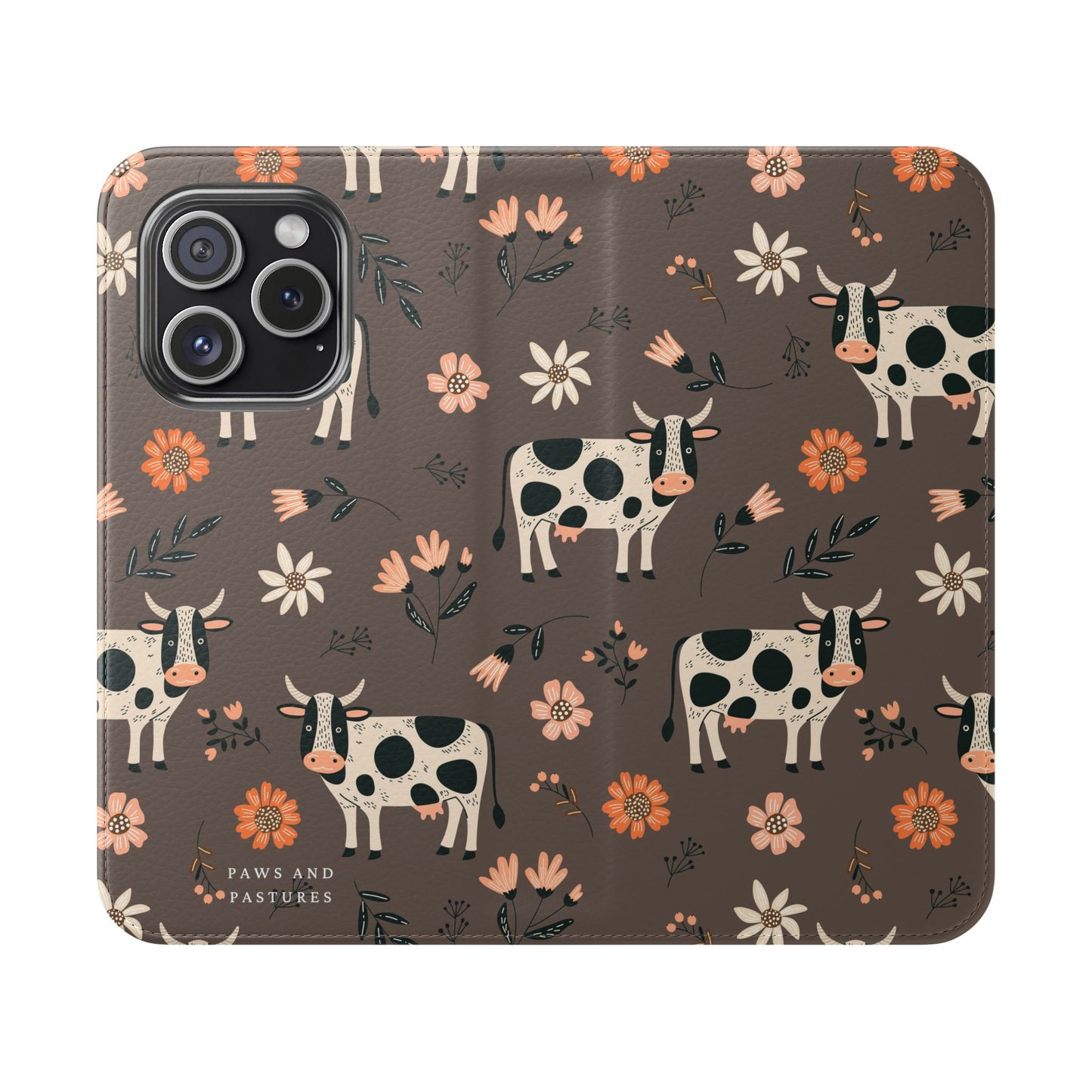Cow Floral Flip Phone Case – Folklore Farm Pattern Wallet Case
