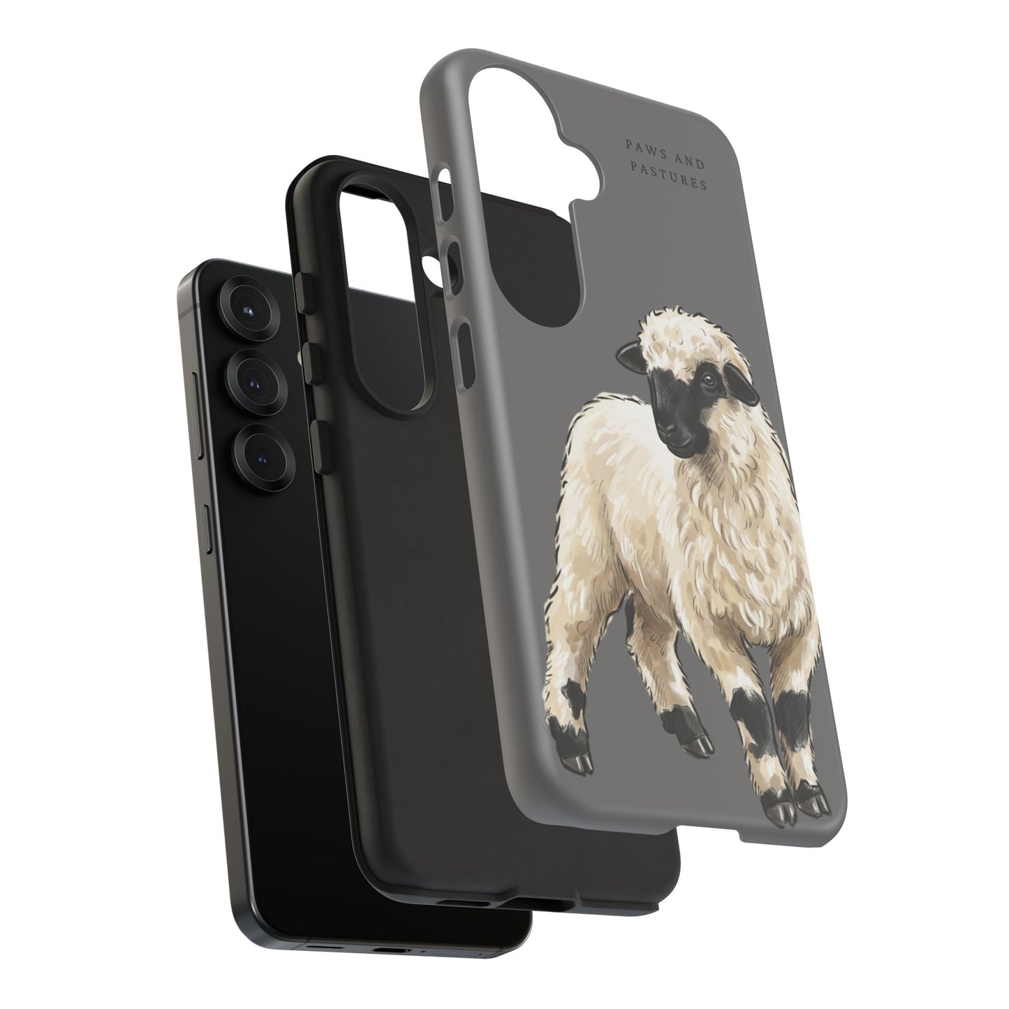 Grey Valais Blacknose Sheep Phone Case – 'Paws and Pastures' Cute Lamb Protective iPhone Cover