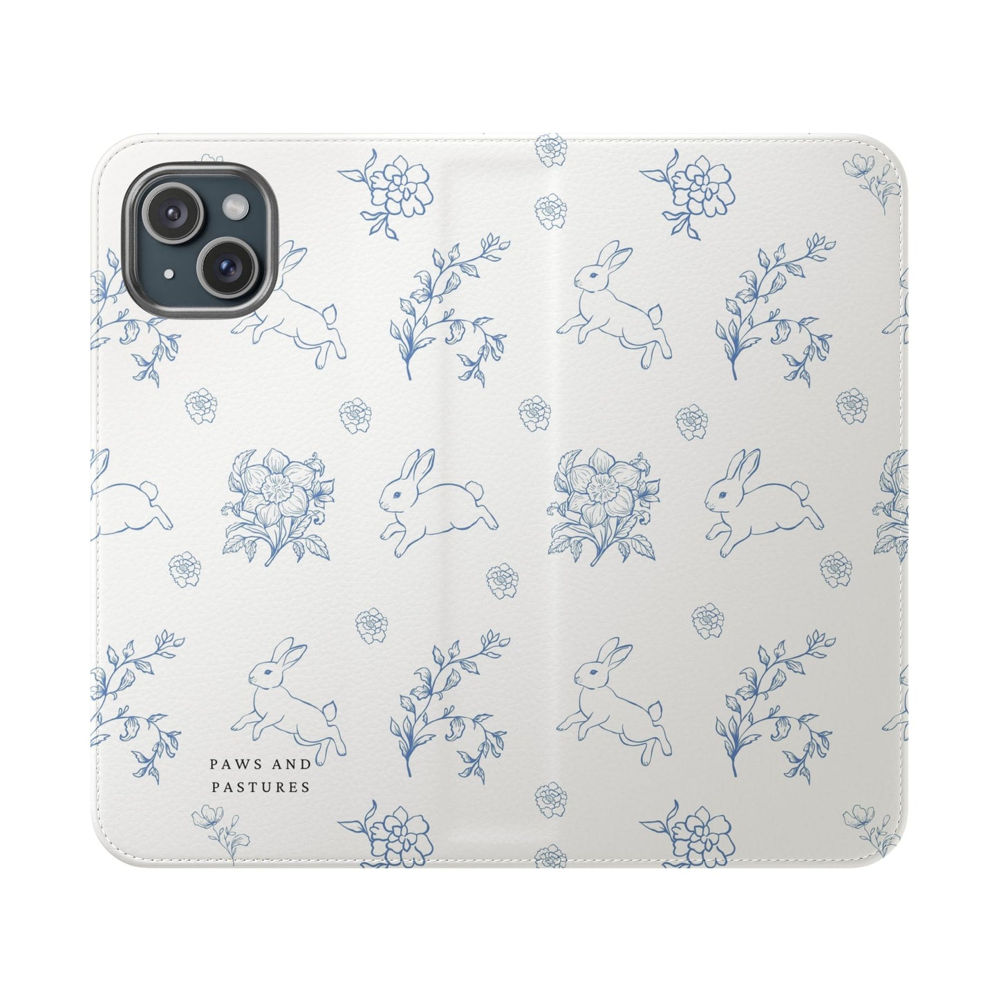 Bunny Pattern Flip Phone Case – Floral Blue Rabbit Wallet Cover