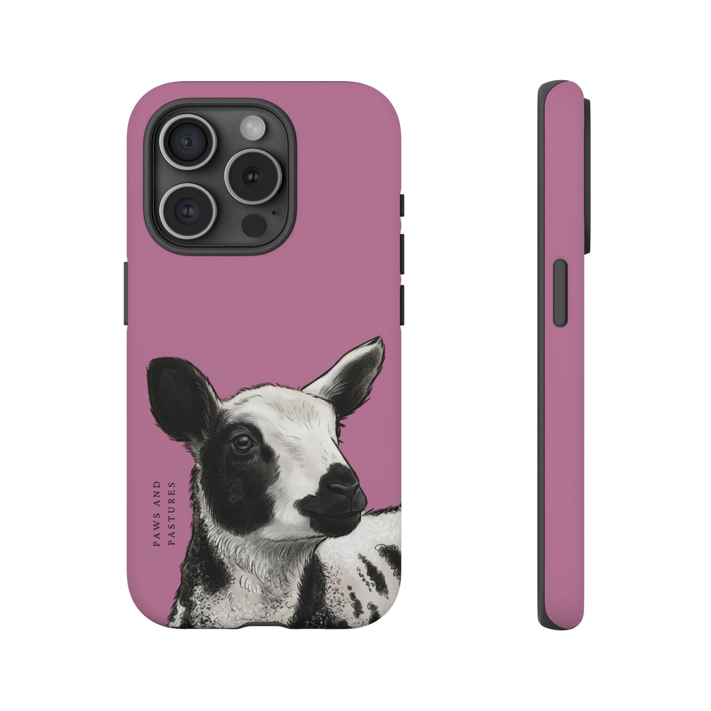 Pink Dutch Spotted Sheep Portrait Phone Case - Black & White Lamb Illustration Protective Cover