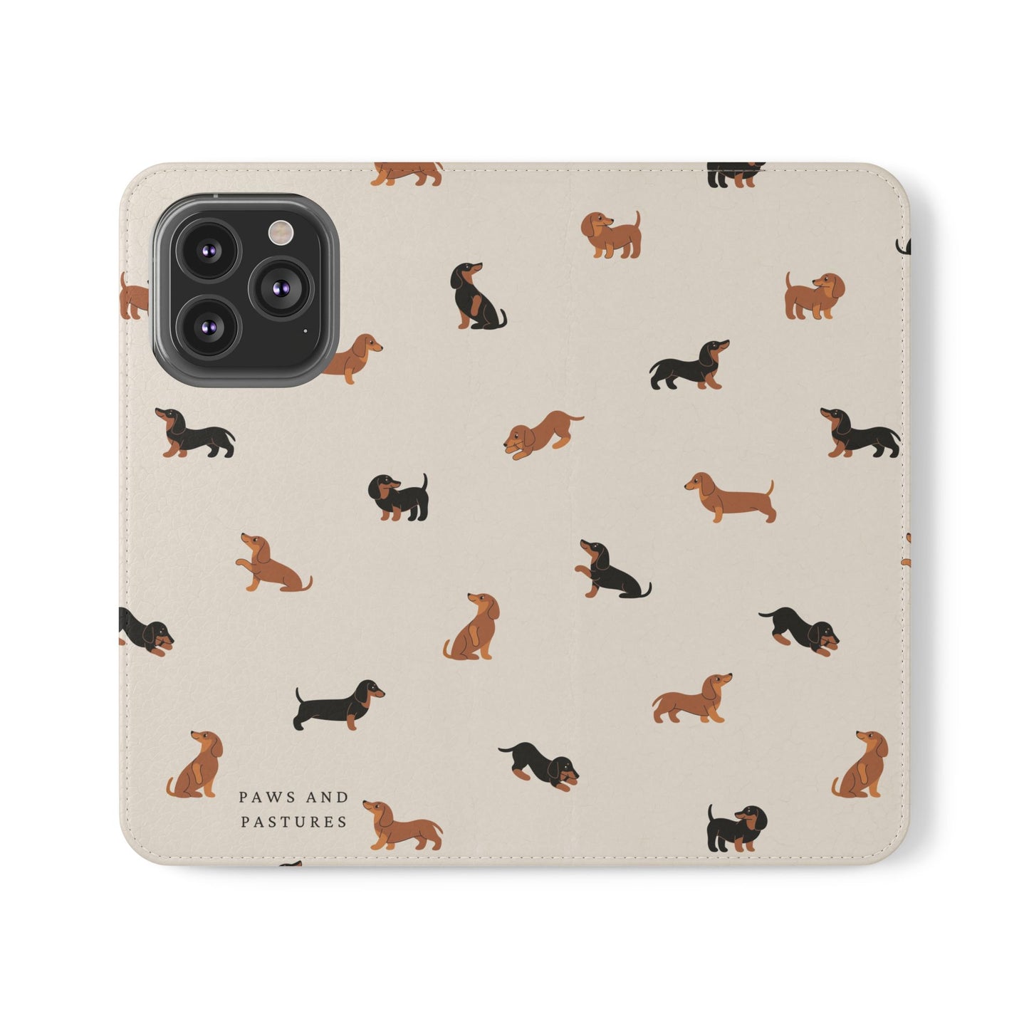 Dachshund Pattern Flip Phone Case — Wallet Folio with Card Slots