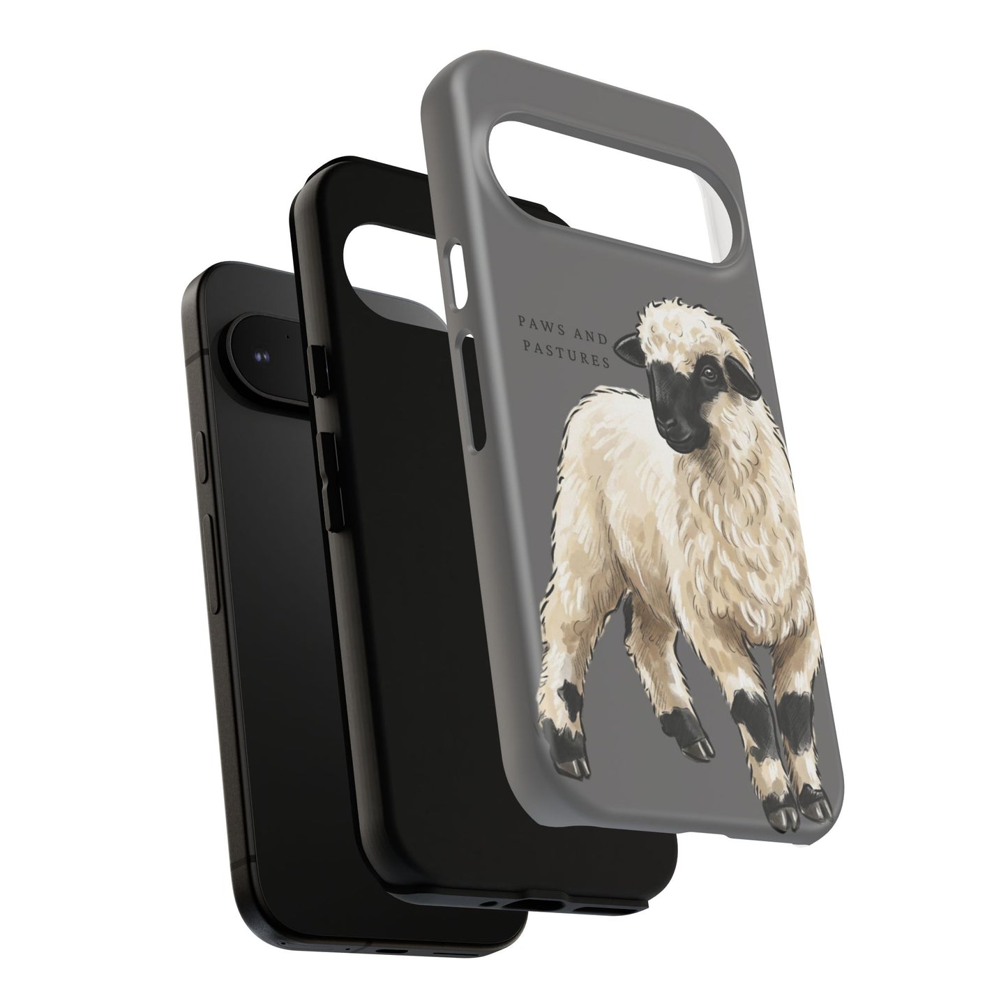 Grey Valais Blacknose Sheep Phone Case – 'Paws and Pastures' Cute Lamb Protective iPhone Cover