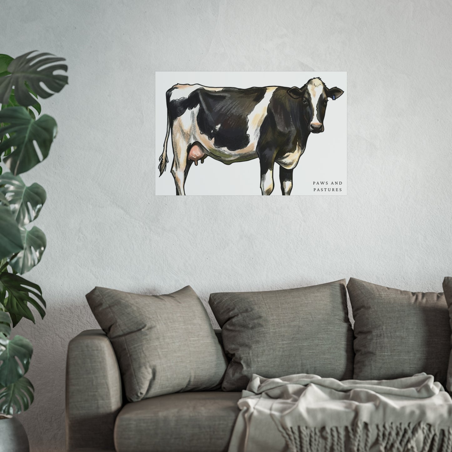 Holstein Cow Fine Art Poster 'Paws and Pastures' Rustic Farmhouse Wall Art