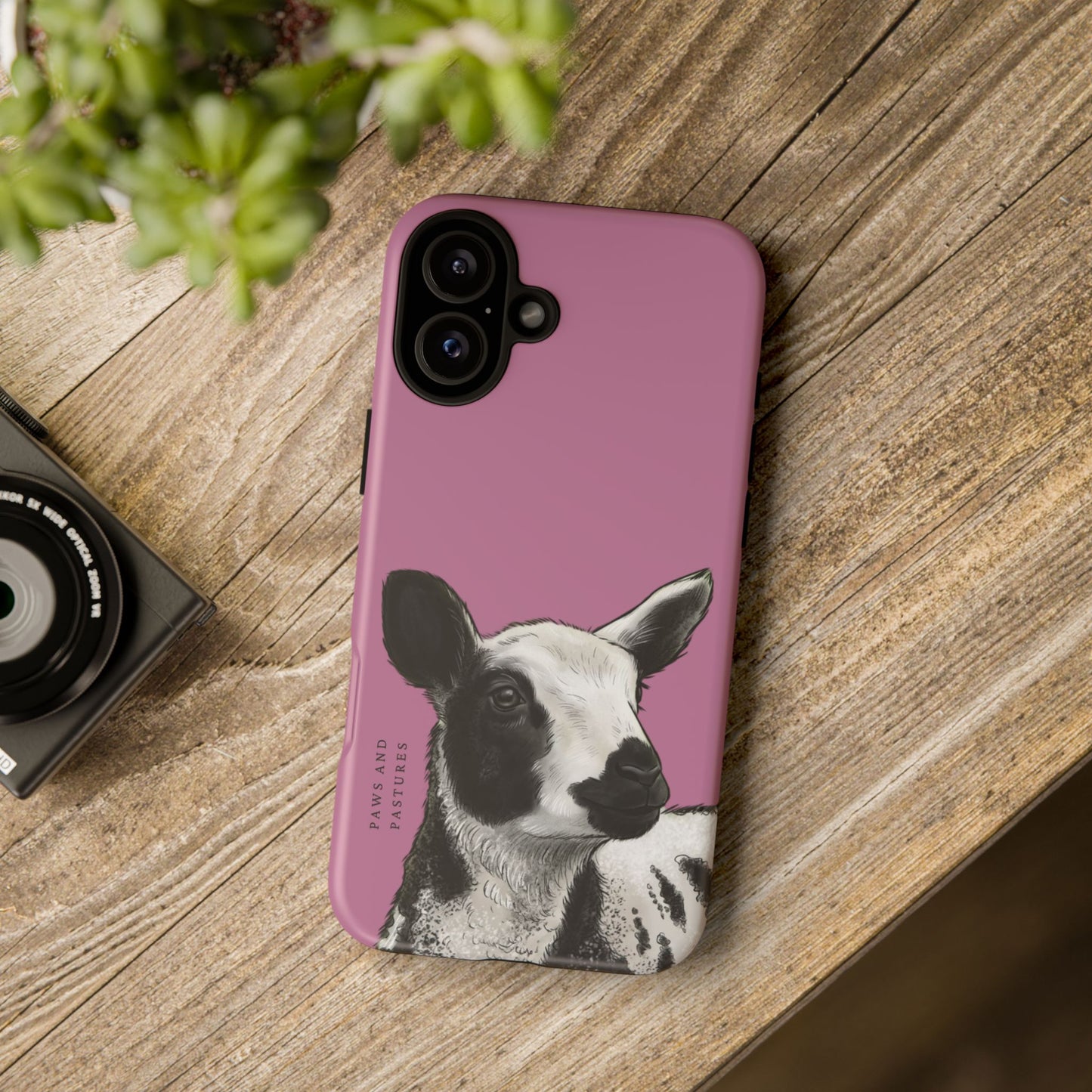 Pink Dutch Spotted Sheep Portrait Phone Case - Black & White Lamb Illustration Protective Cover