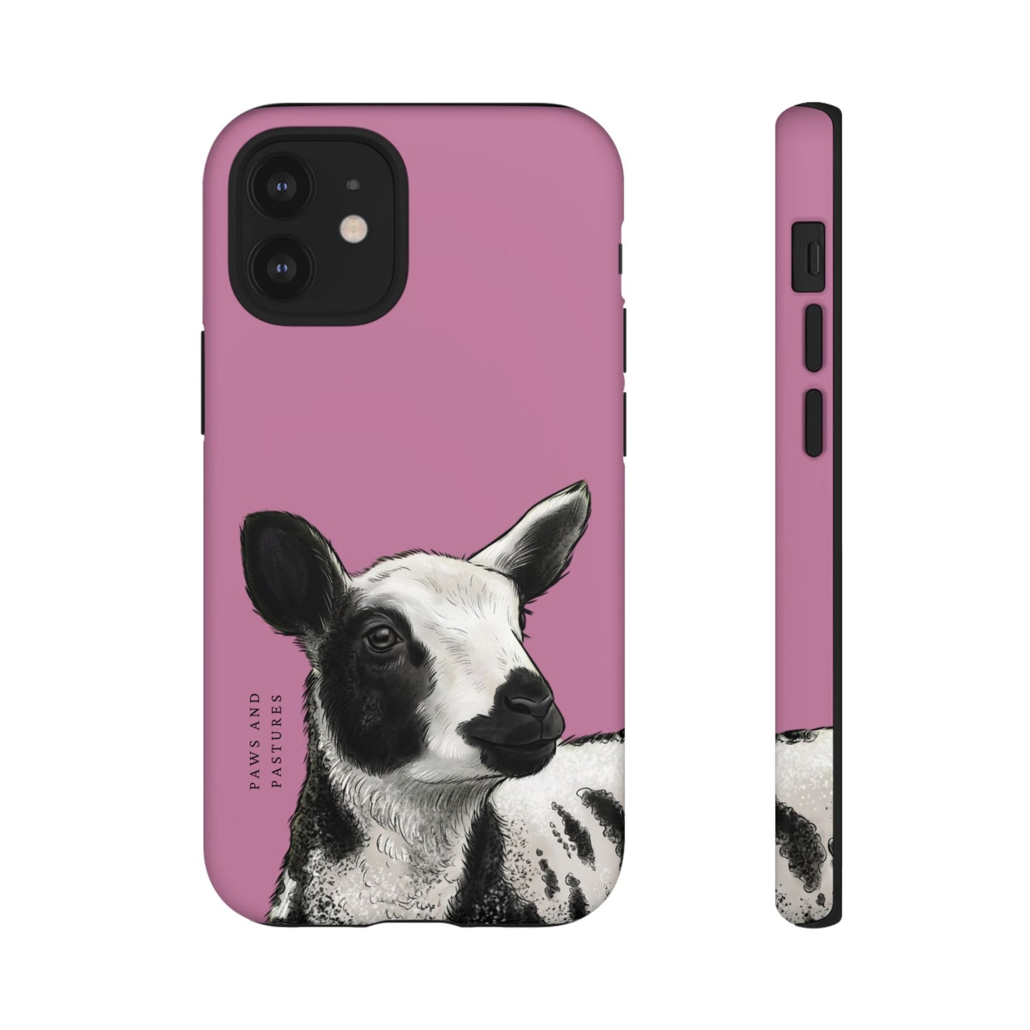 Pink Dutch Spotted Sheep Portrait Phone Case - Black & White Lamb Illustration Protective Cover