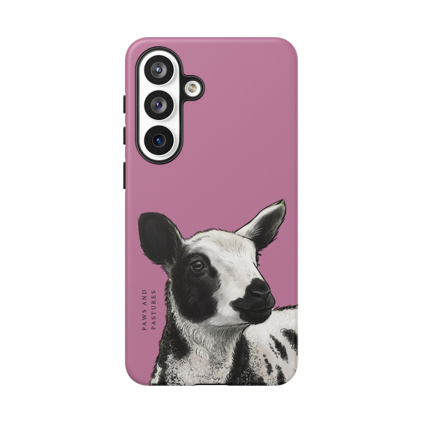 Pink Dutch Spotted Sheep Portrait Phone Case - Black & White Lamb Illustration Protective Cover