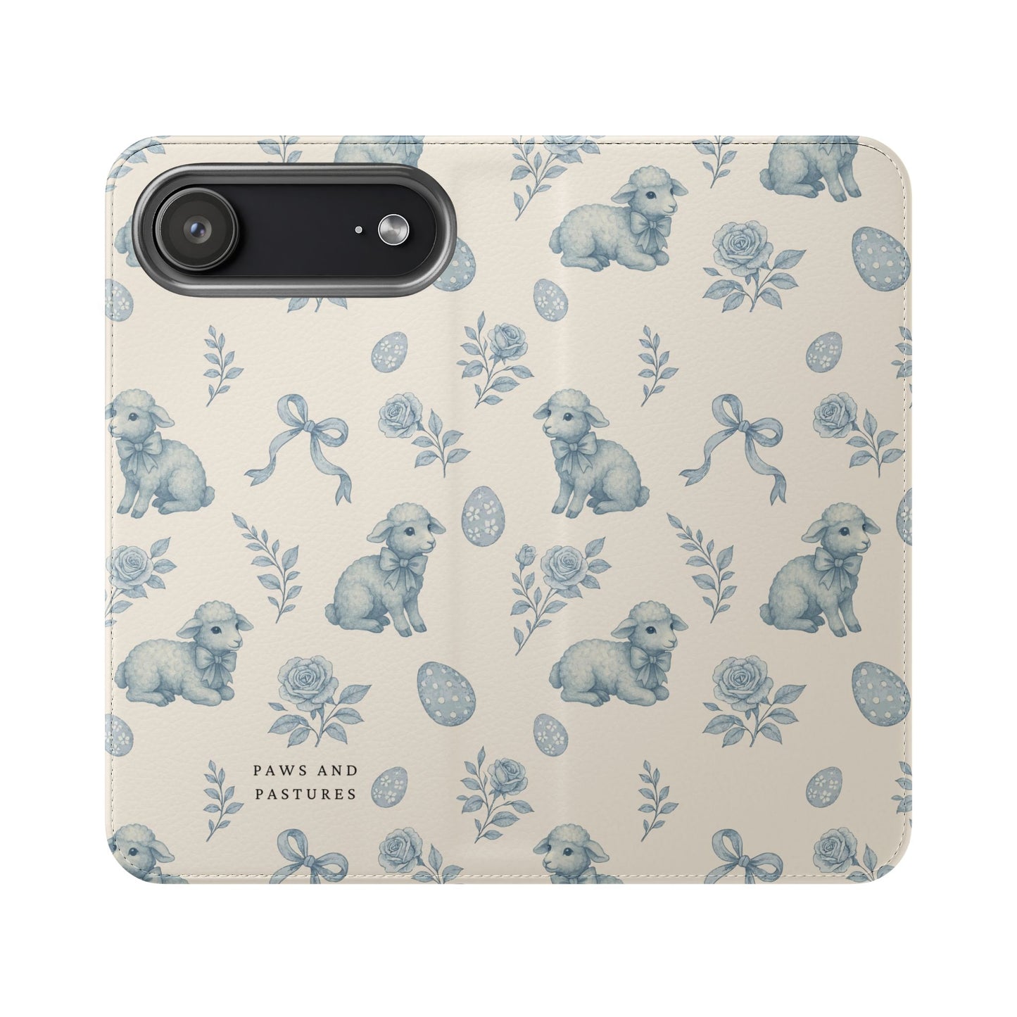 Flip Case — Pastel Blue Easter Lamb Pattern Phone Wallet