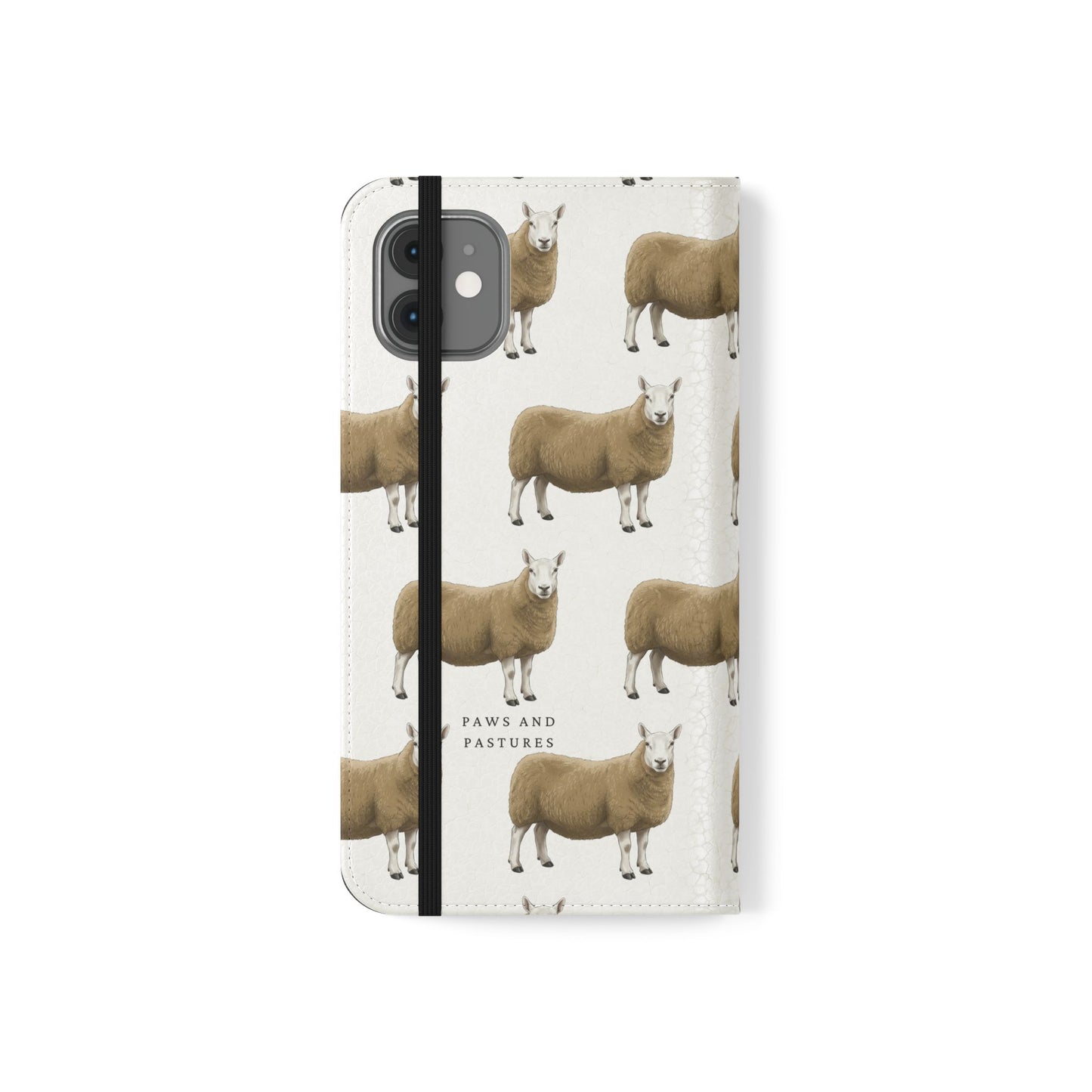 Cheviot Sheep Pattern Flip Phone Case – Cute Pastoral Wallet Cover with Card Slots