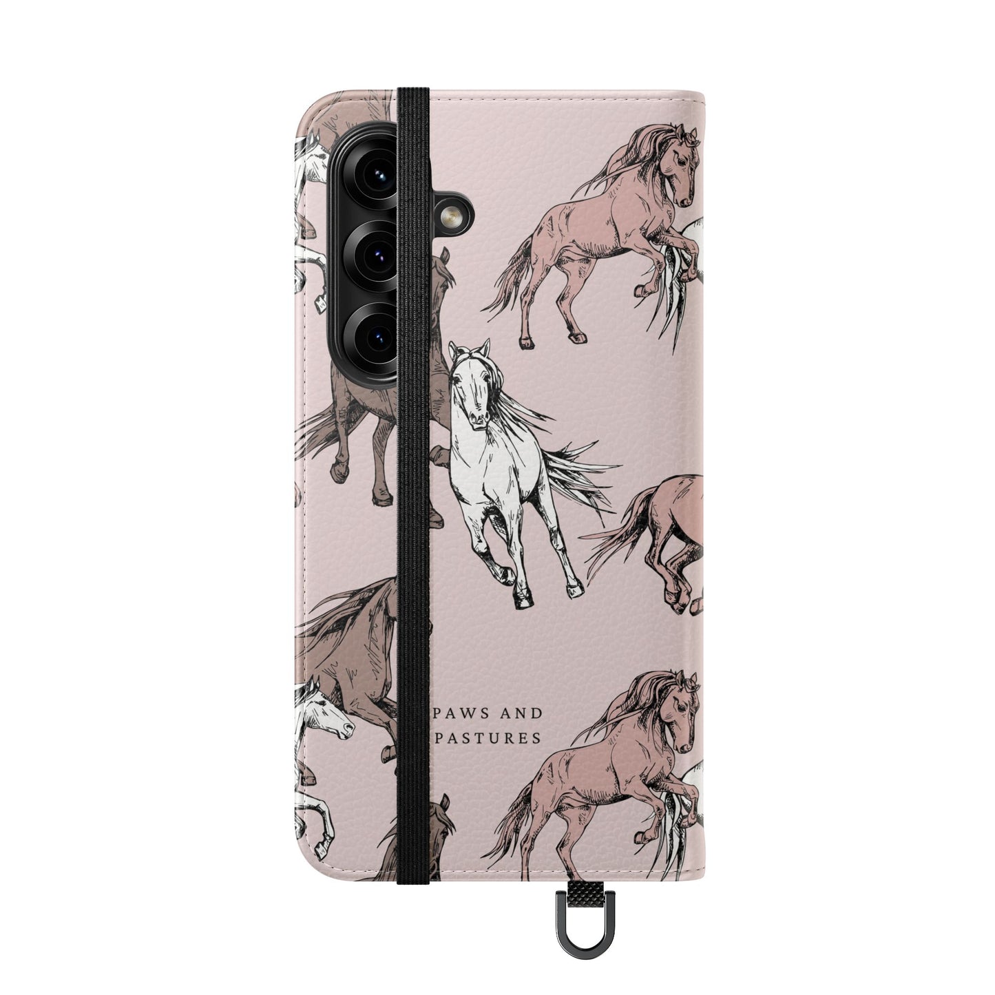 Horse Pattern Flip Phone Case — Pink Running Horses Wallet Cover