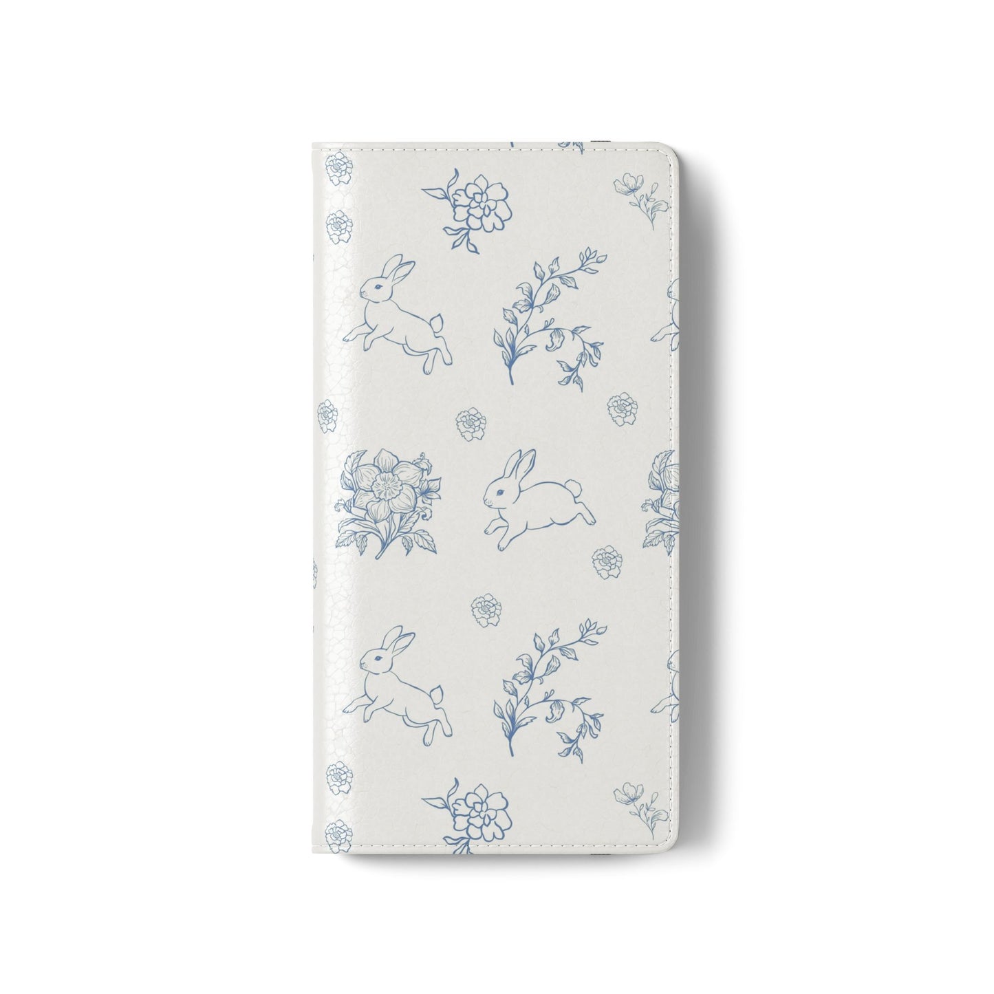 Bunny Pattern Flip Phone Case – Floral Blue Rabbit Wallet Cover