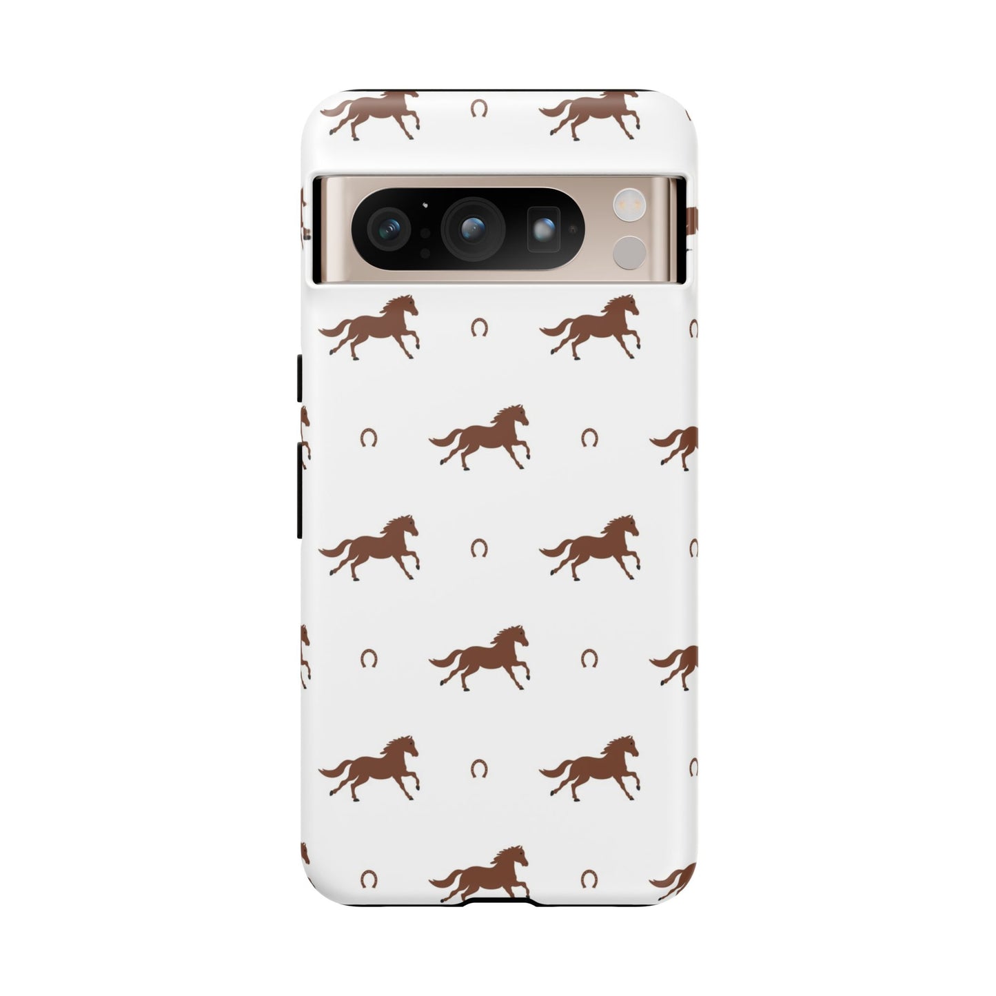 Horse Pattern Tough Phone Case — Brown Galloping Horses & Horseshoes on White