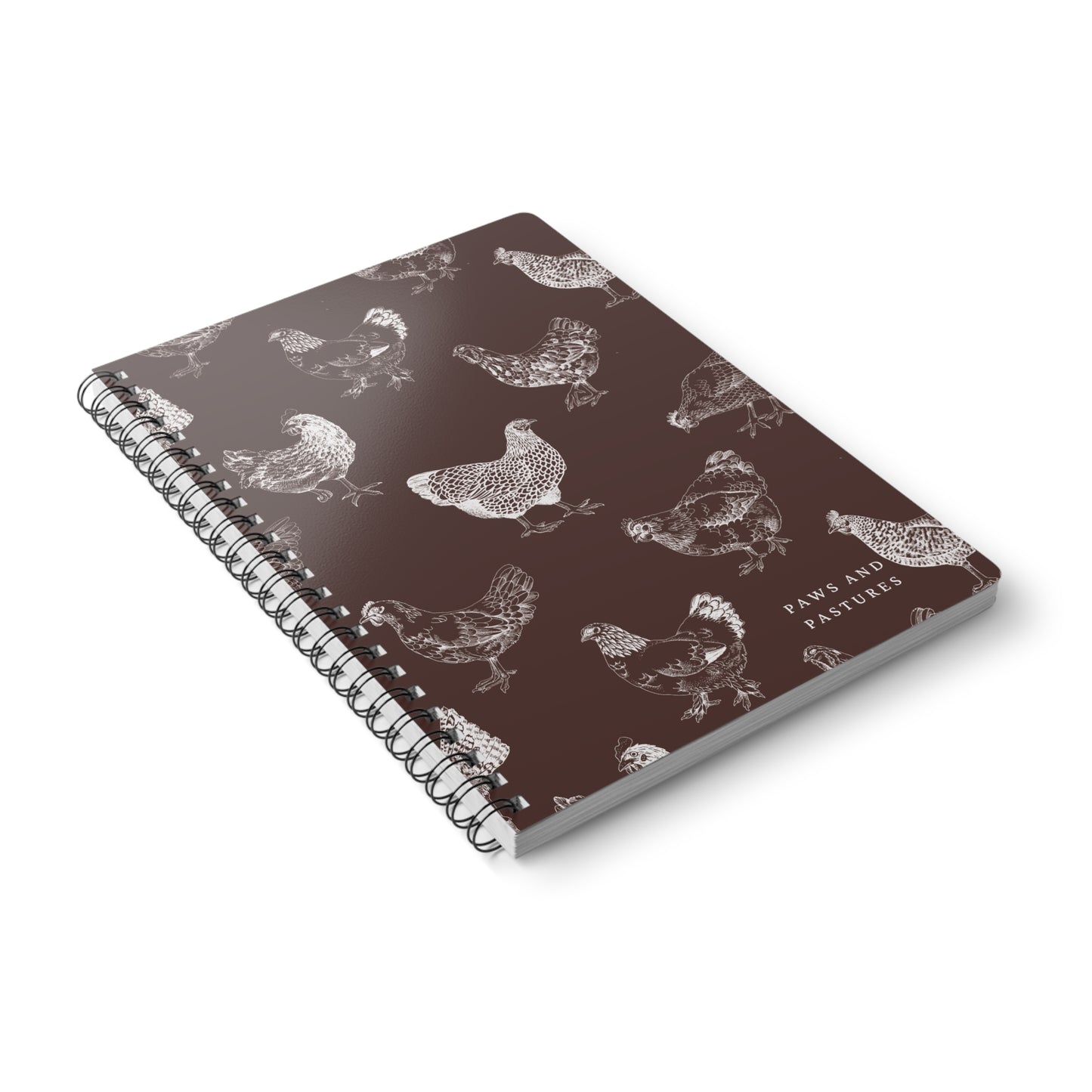 Chicken Pattern A5 Wirobound Notebook — "Paws and Pastures" Lined Journal