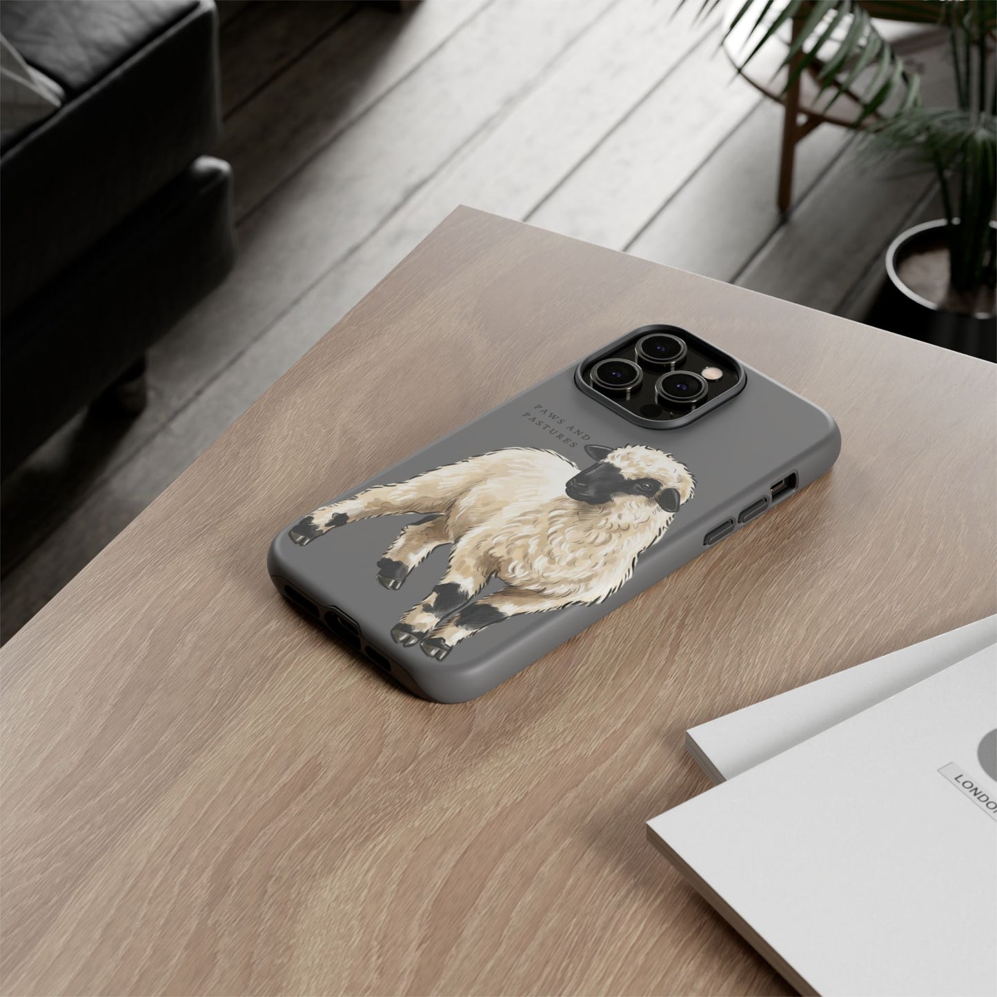 Grey Valais Blacknose Sheep Phone Case – 'Paws and Pastures' Cute Lamb Protective iPhone Cover