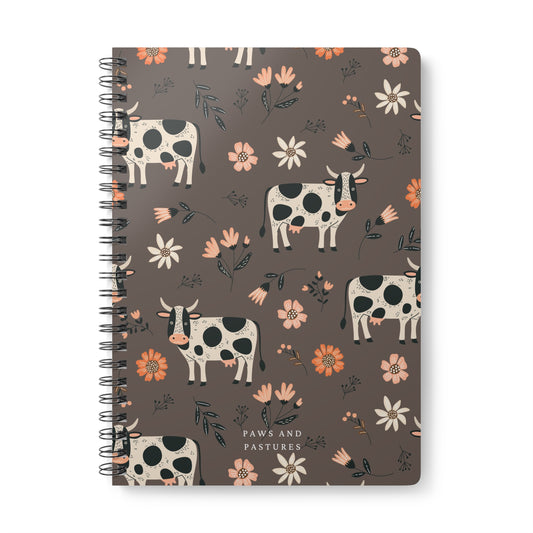 A5 Wirobound Notebook — Cow Floral Pattern "Paws and Pastures"