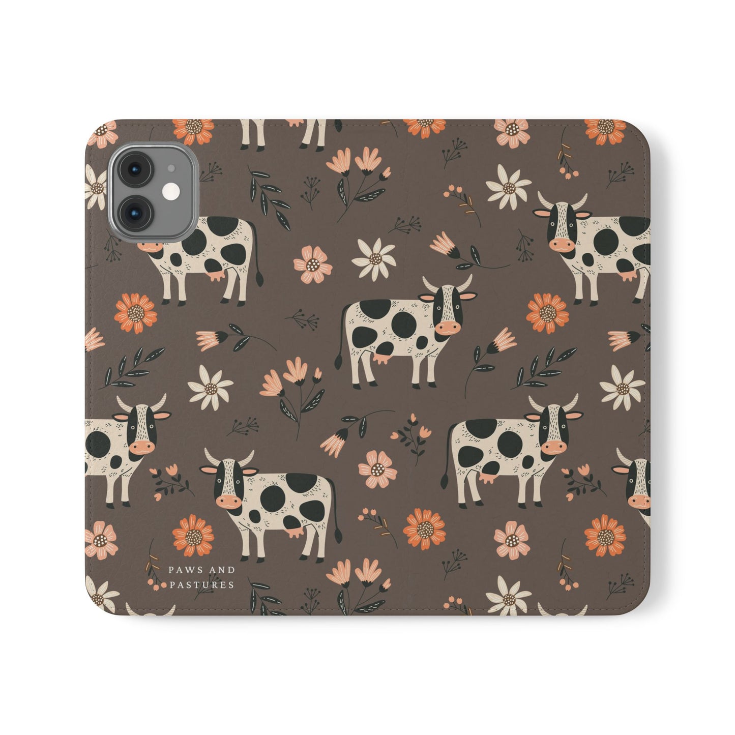 Cow Floral Flip Phone Case – Folklore Farm Pattern Wallet Case