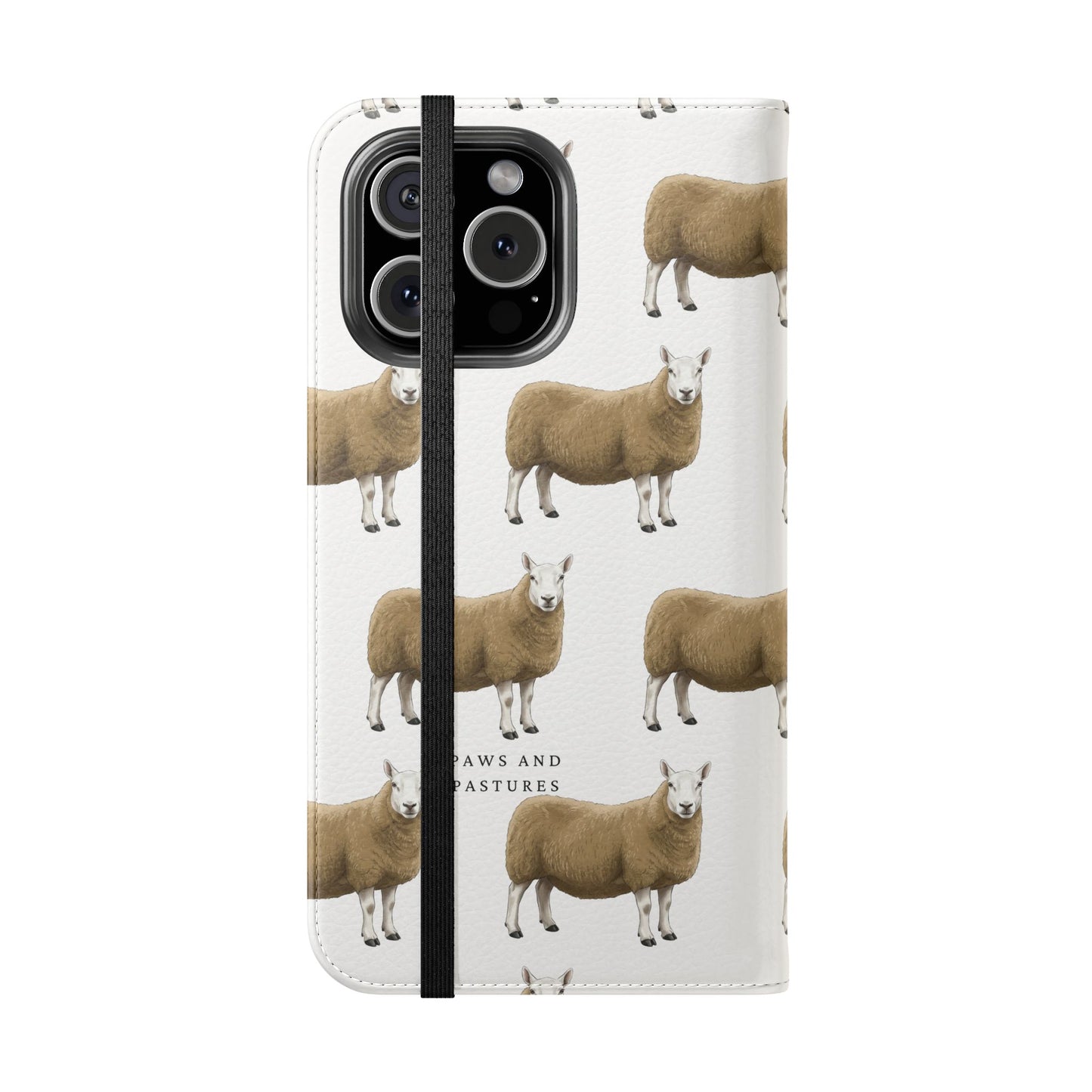 Cheviot Sheep Pattern Flip Phone Case – Cute Pastoral Wallet Cover with Card Slots